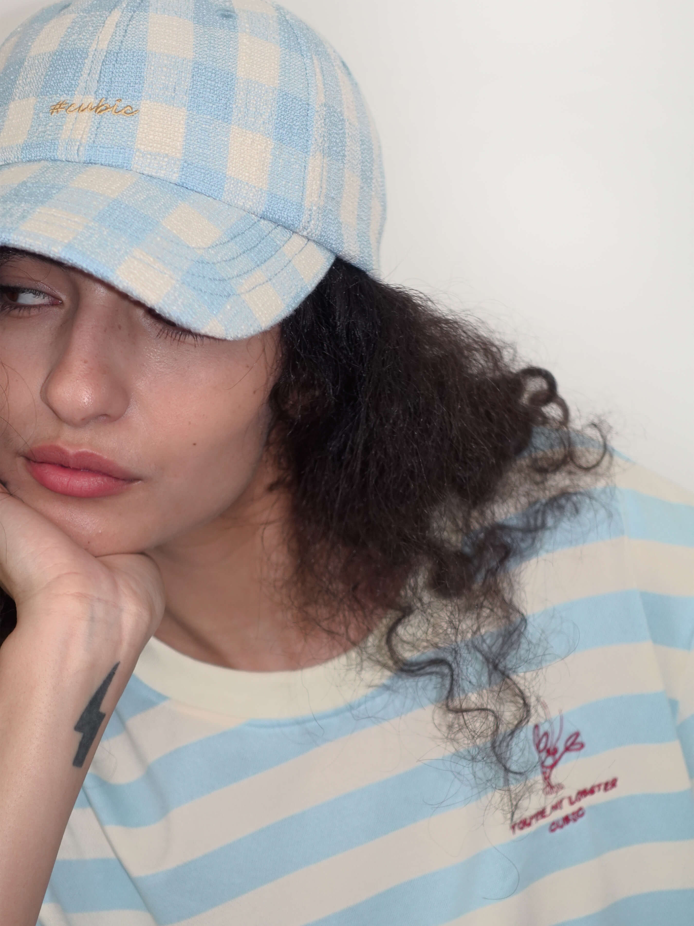 CUBIC Embroidered Plaid Pattern Cap-6