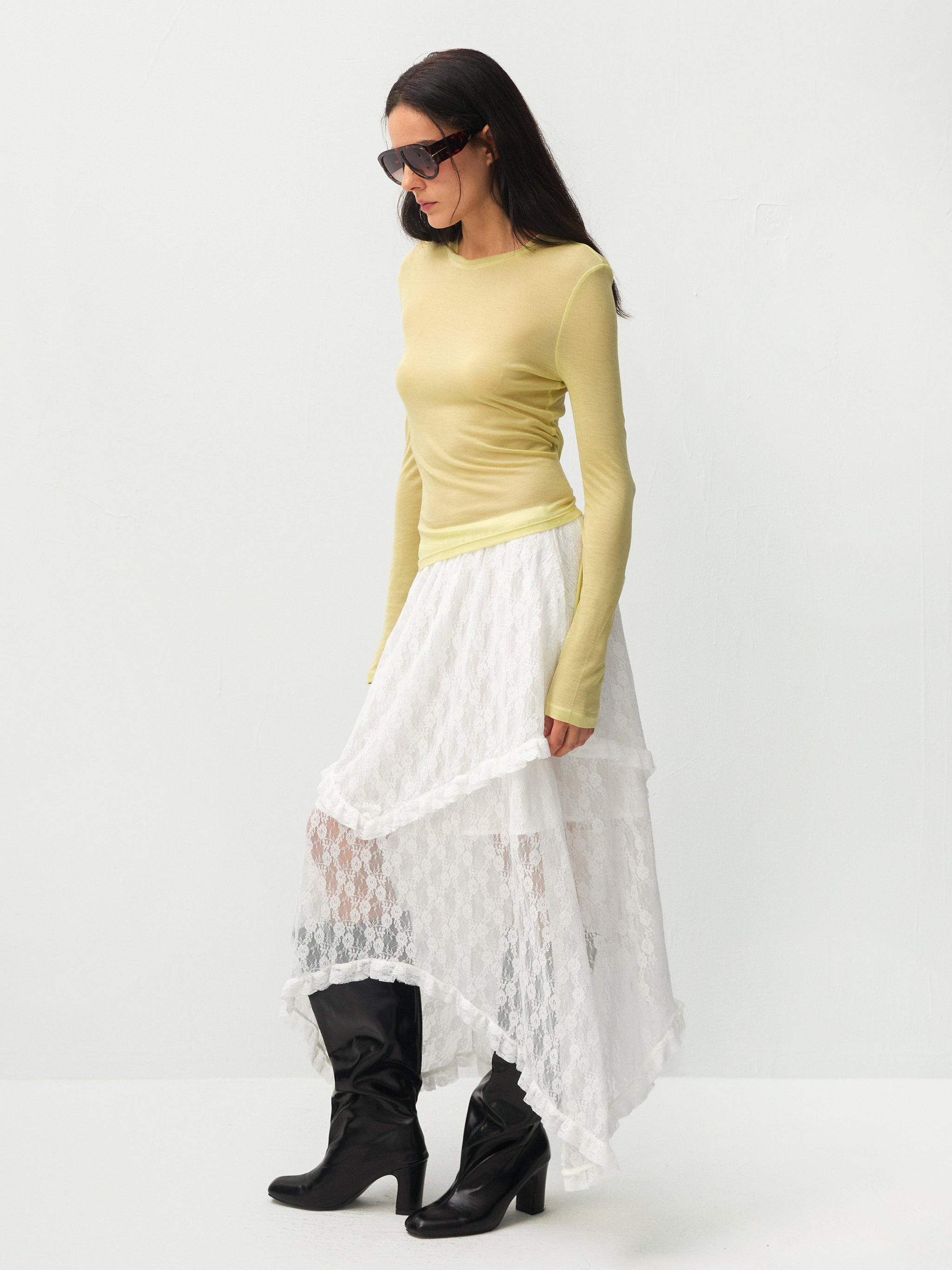 Lace Asymmetrical Layered Maxi Skirt-5