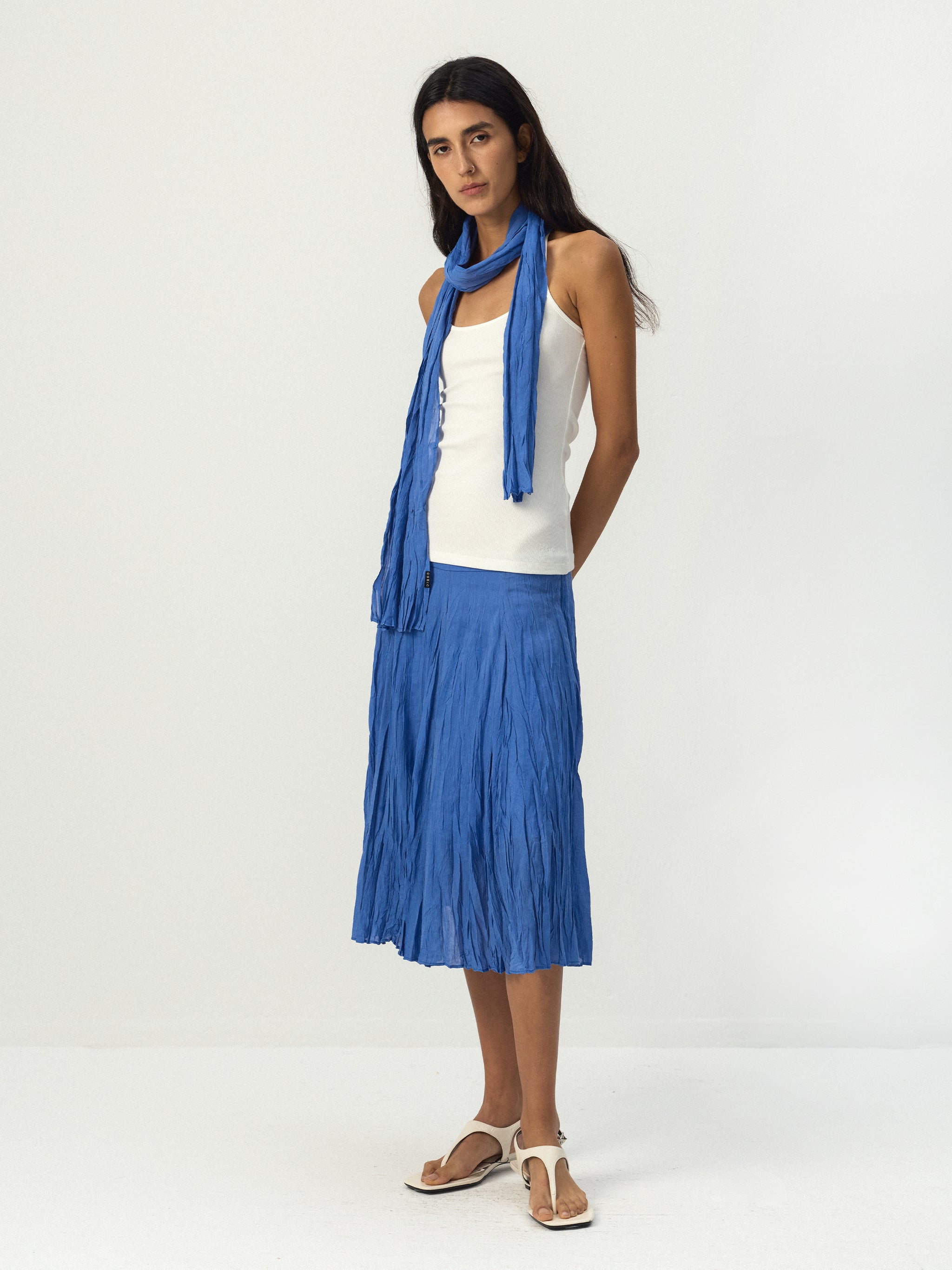 CUBIC Crinkled Pleated Midi Skirt-5