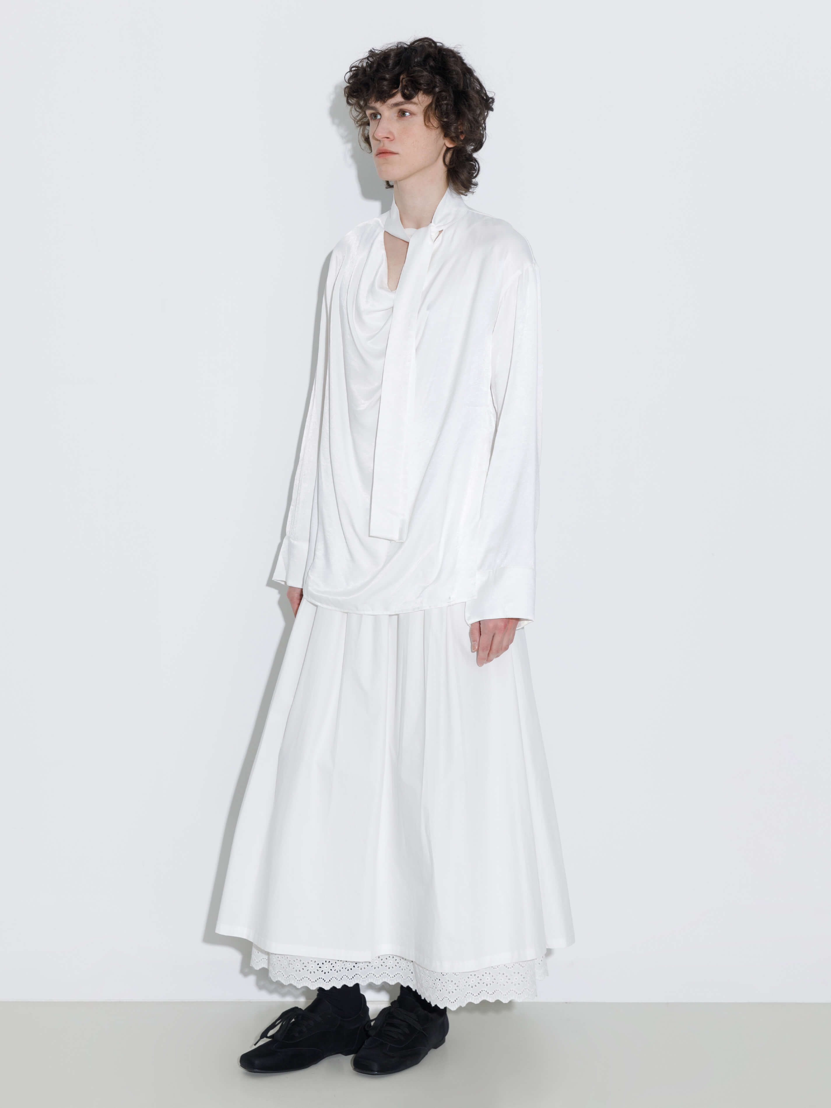 Oversize Satin Blouse with Tie-5
