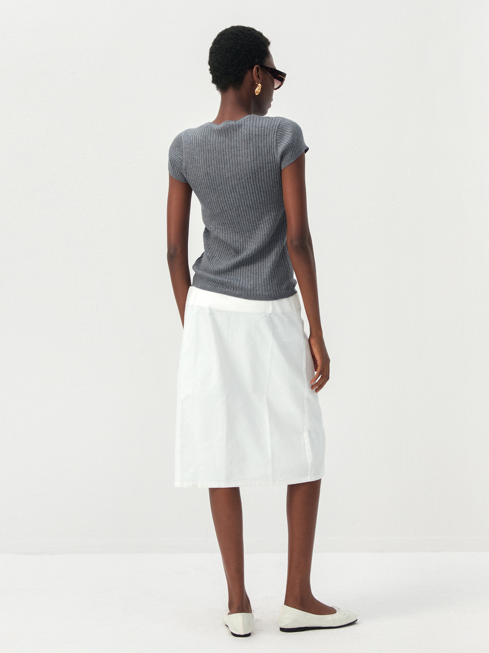 CUBIC Wool-Blend Ribbed Scoop Neck Knit Top-5