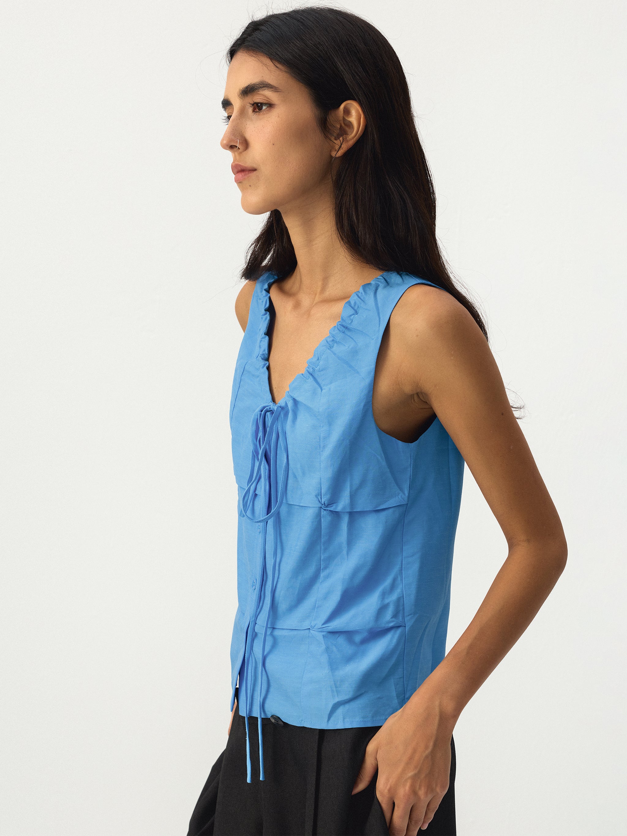 CUBIC Sleeveless Ruffle Tie-Front Top-5