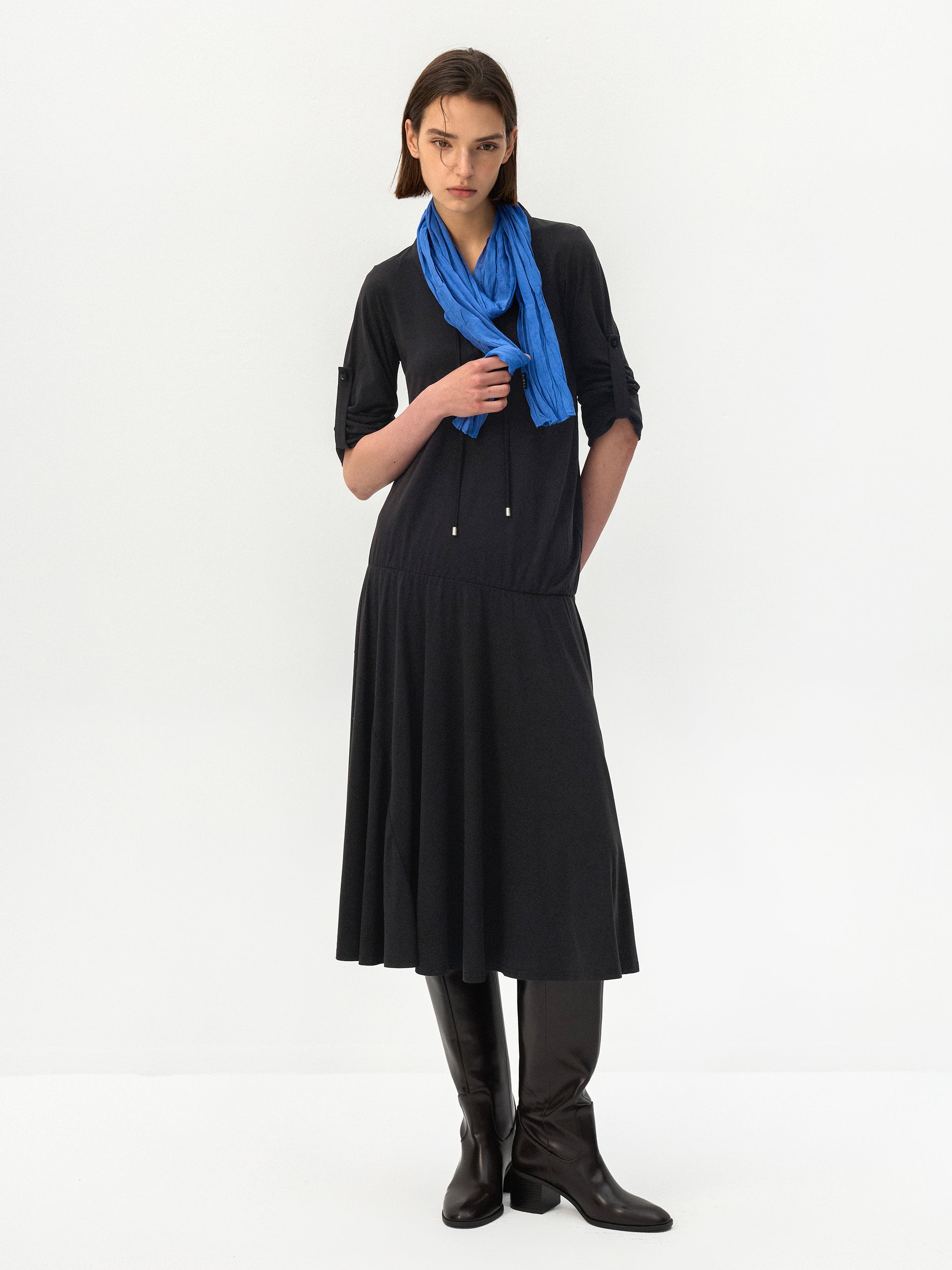CUBIC Lace-Up Drop-Waist Midi Dress-5