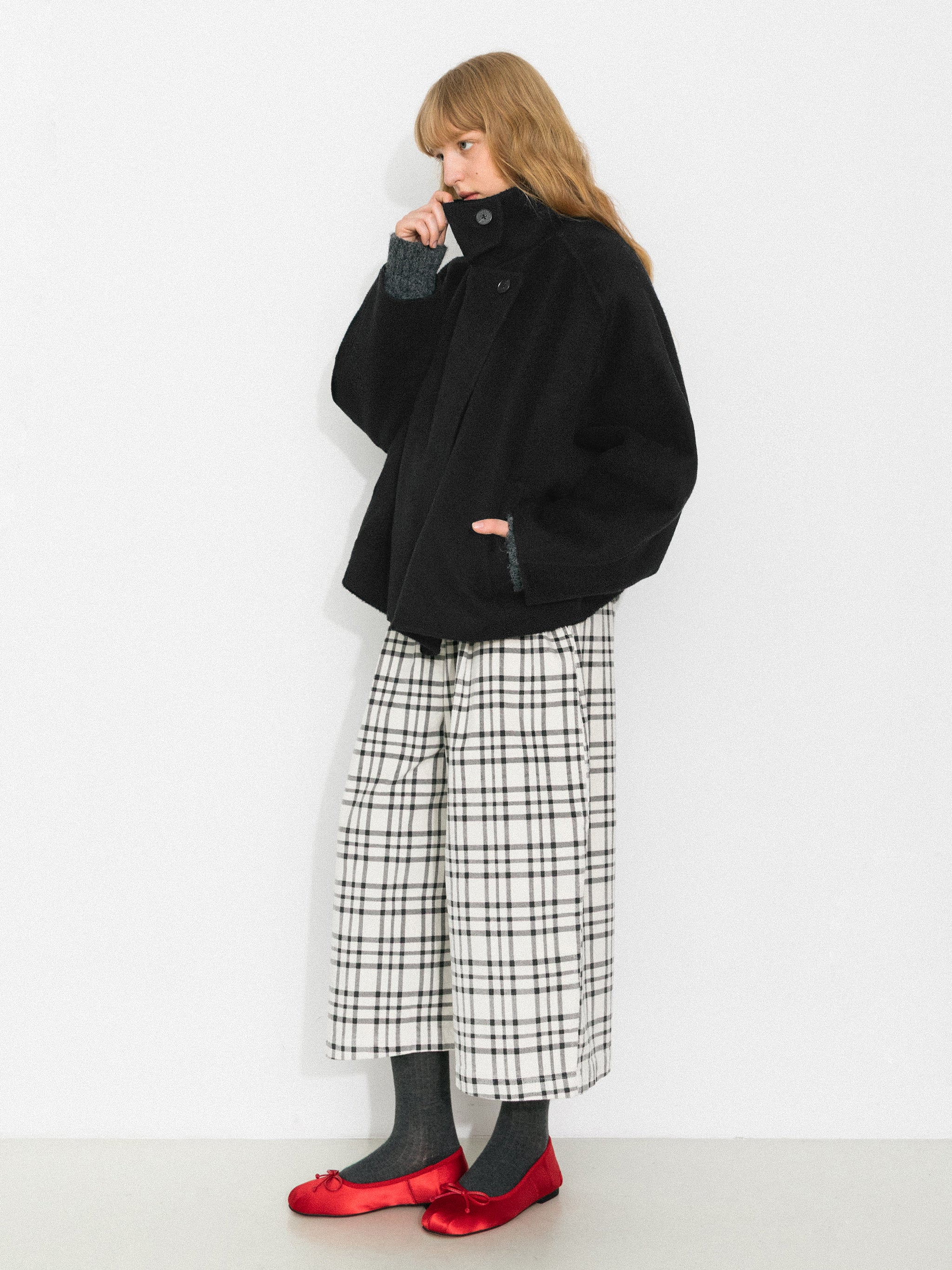 100% Wool Casual Stand-Collar Cropped Jacket-5