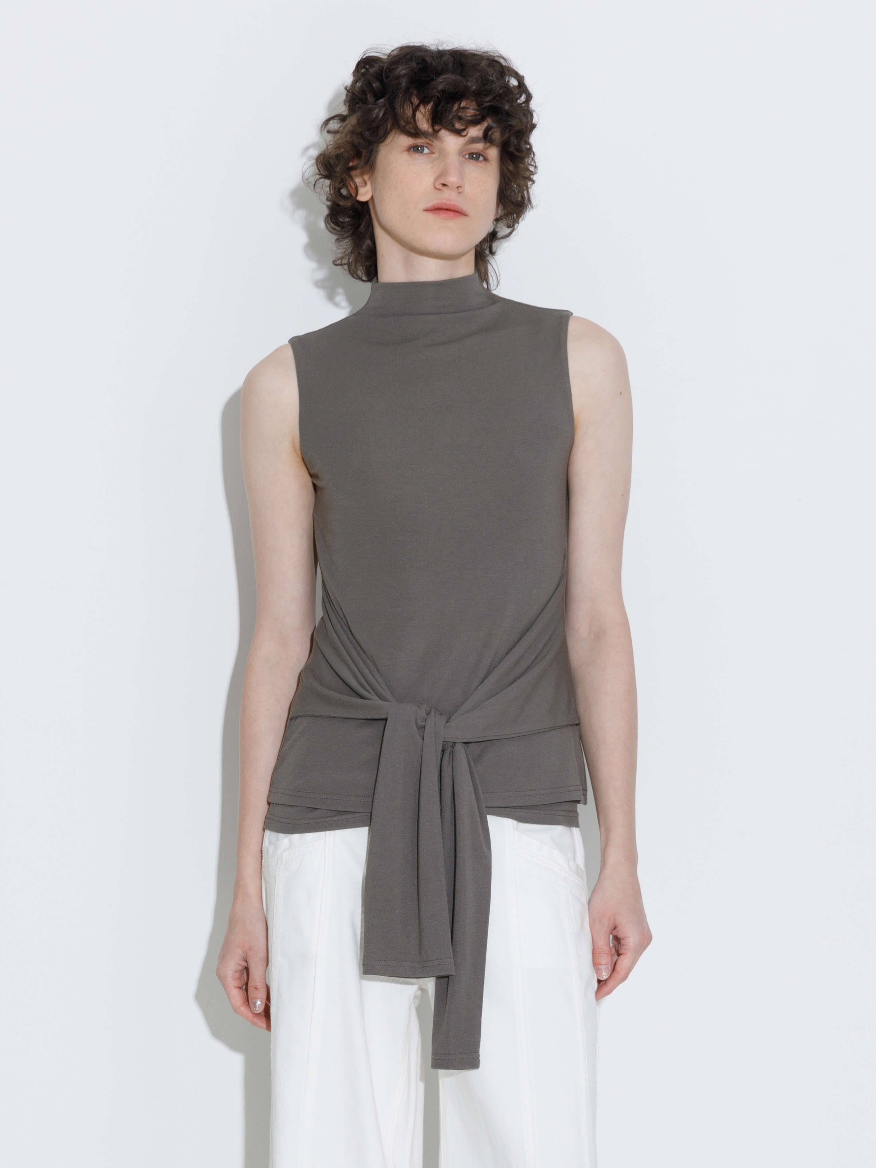 Tie-Detail Sleeveless Mock Neck Top-5