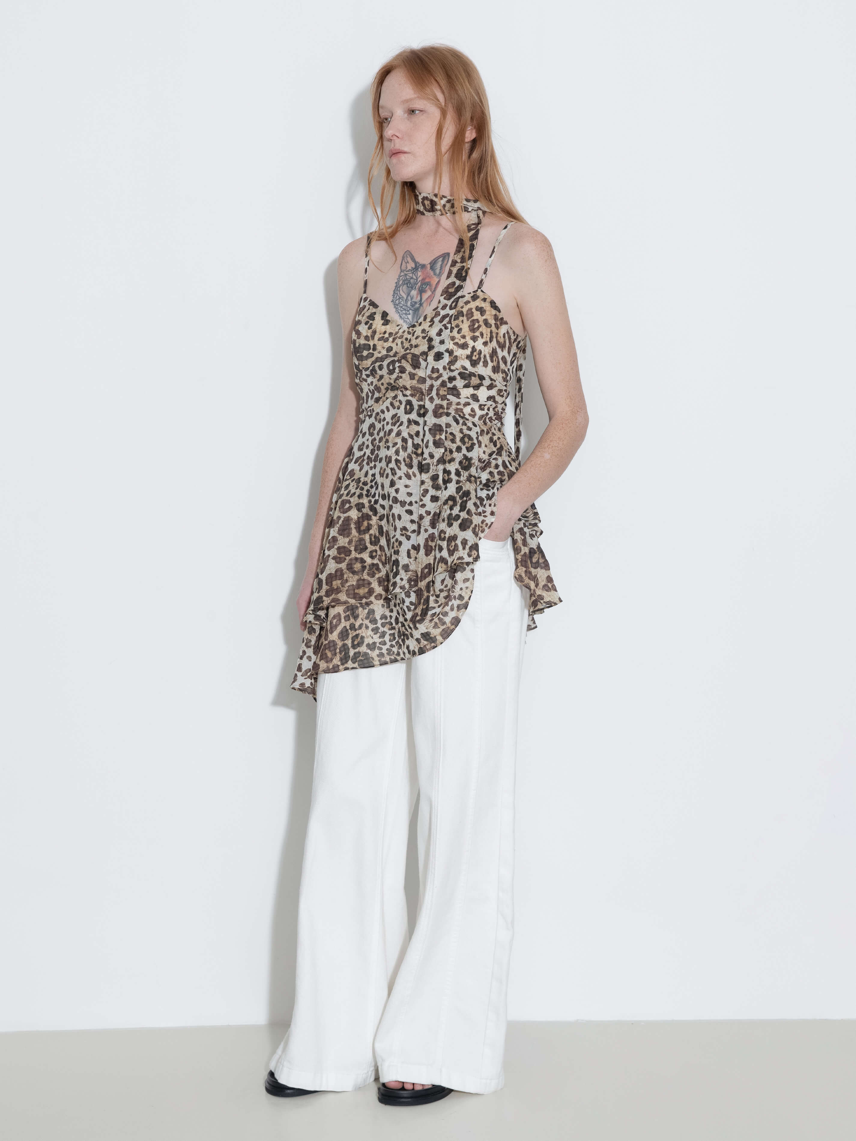 Leopard Print Cami Top with Scarf-5