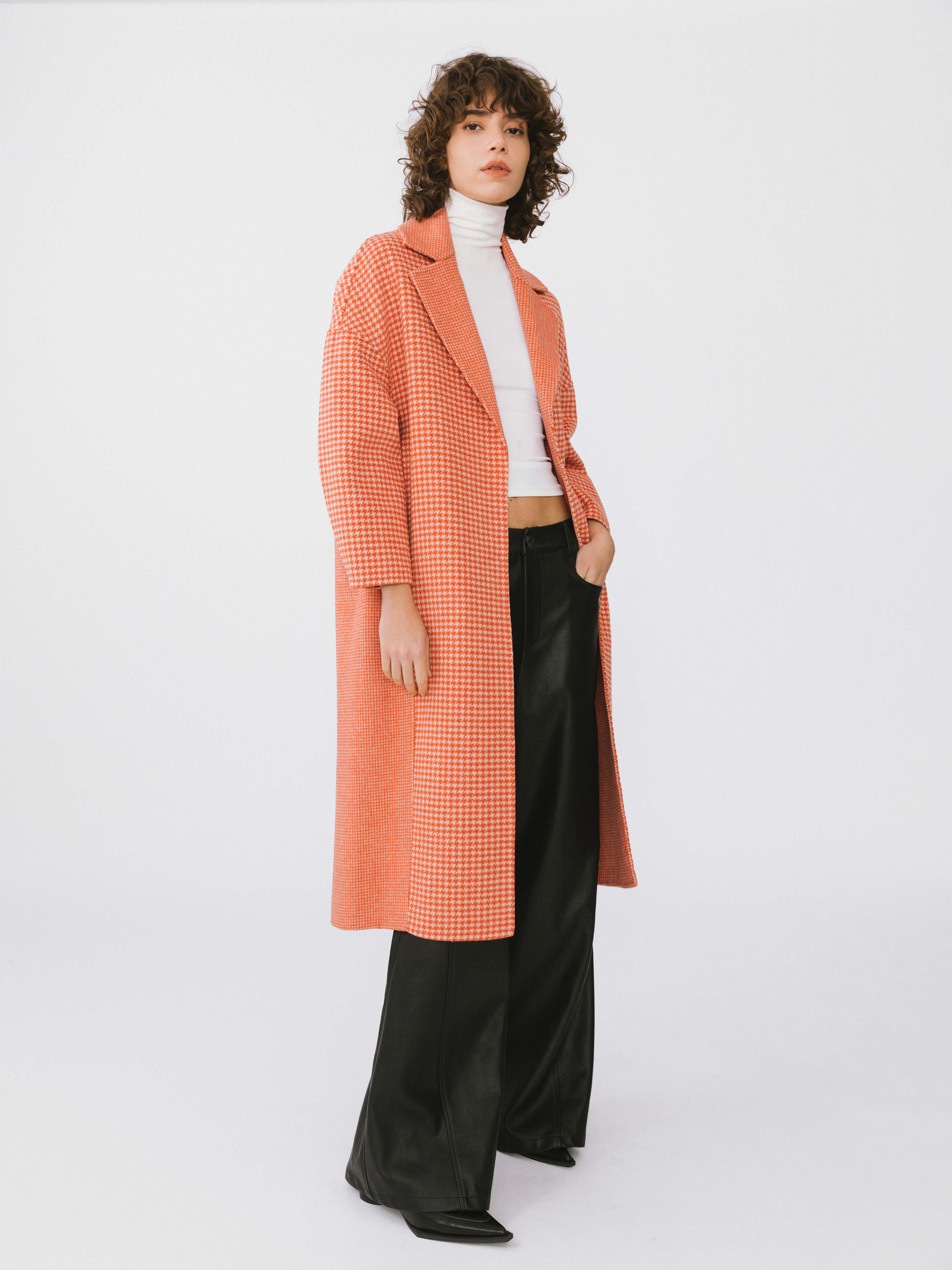Orange Houndstooth Wool Coat-5