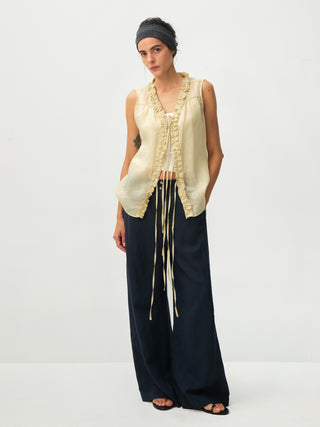 CUBIC Ramie Ruffle-Trim Tie Vest
