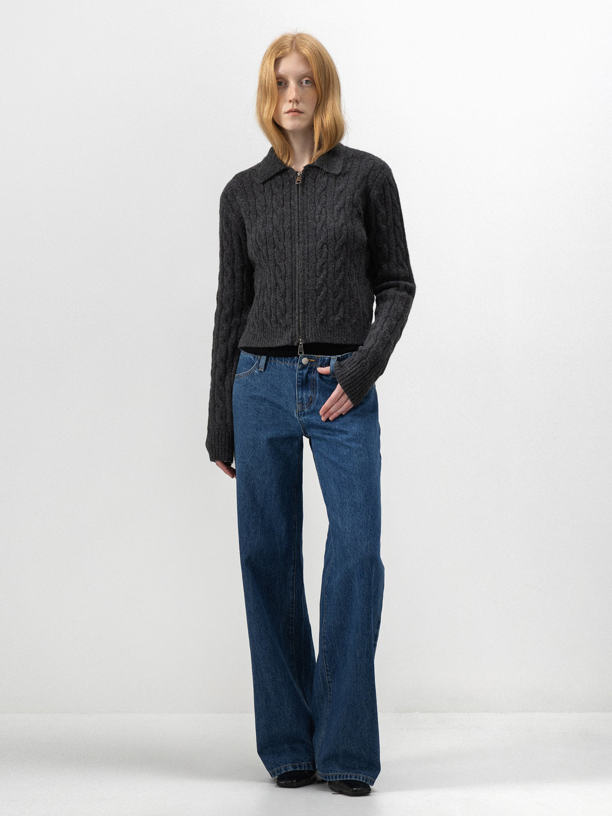 CUBIC Cable-Knit Zip-Up Cardigan-5