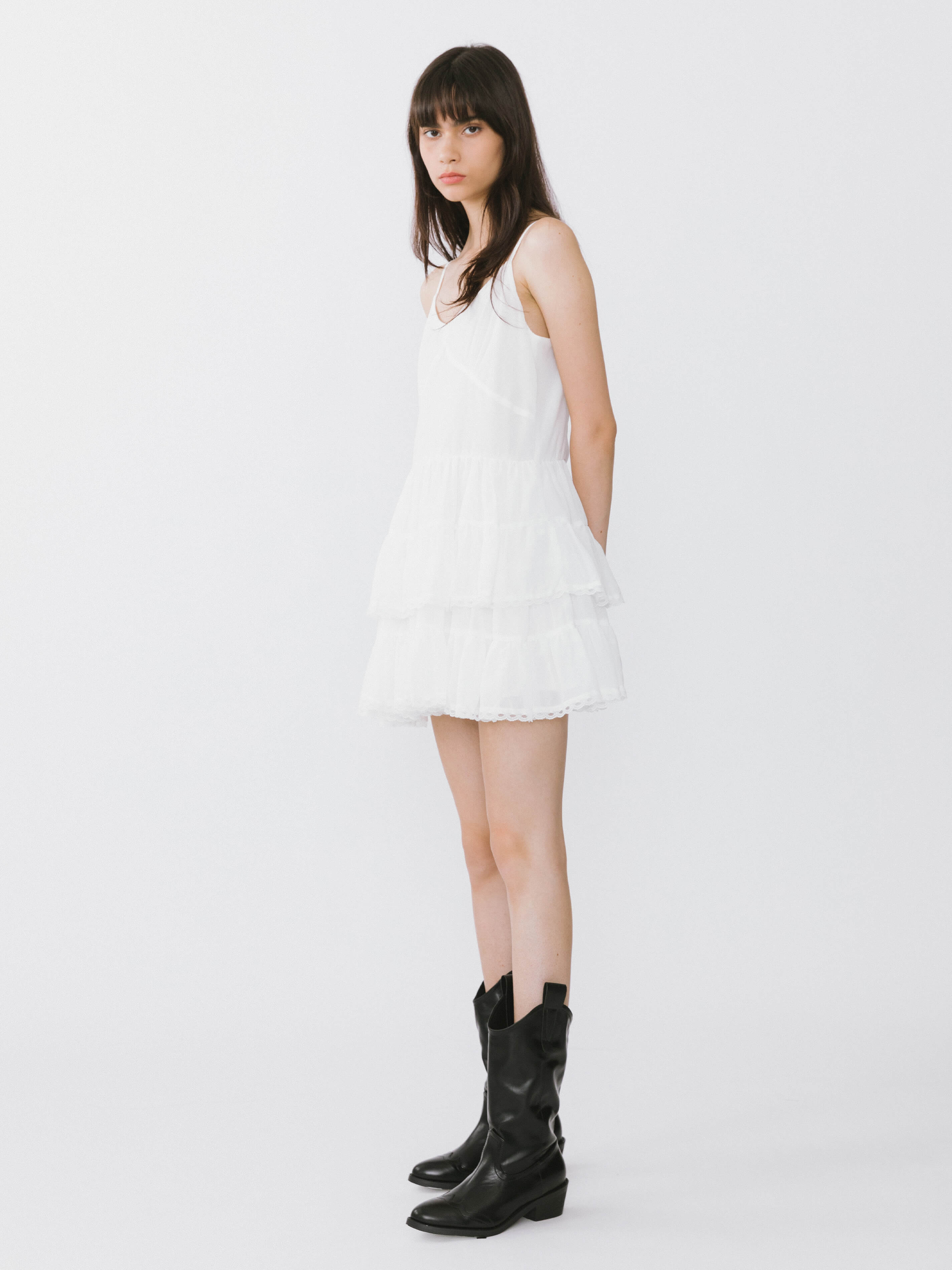 White Lace Tiered Short Dress-5