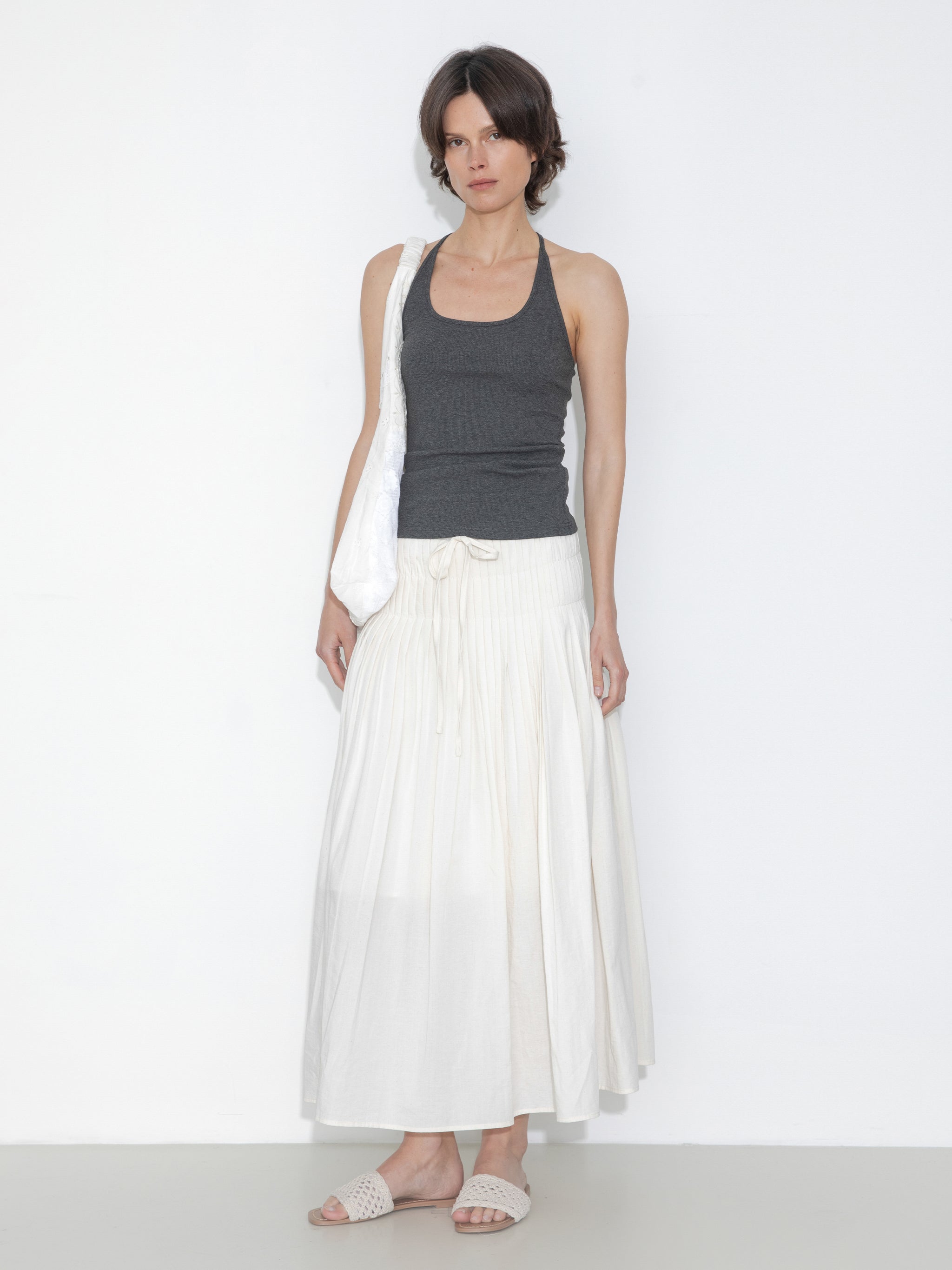 High-Waist Drawstring Pleated Skirt-5