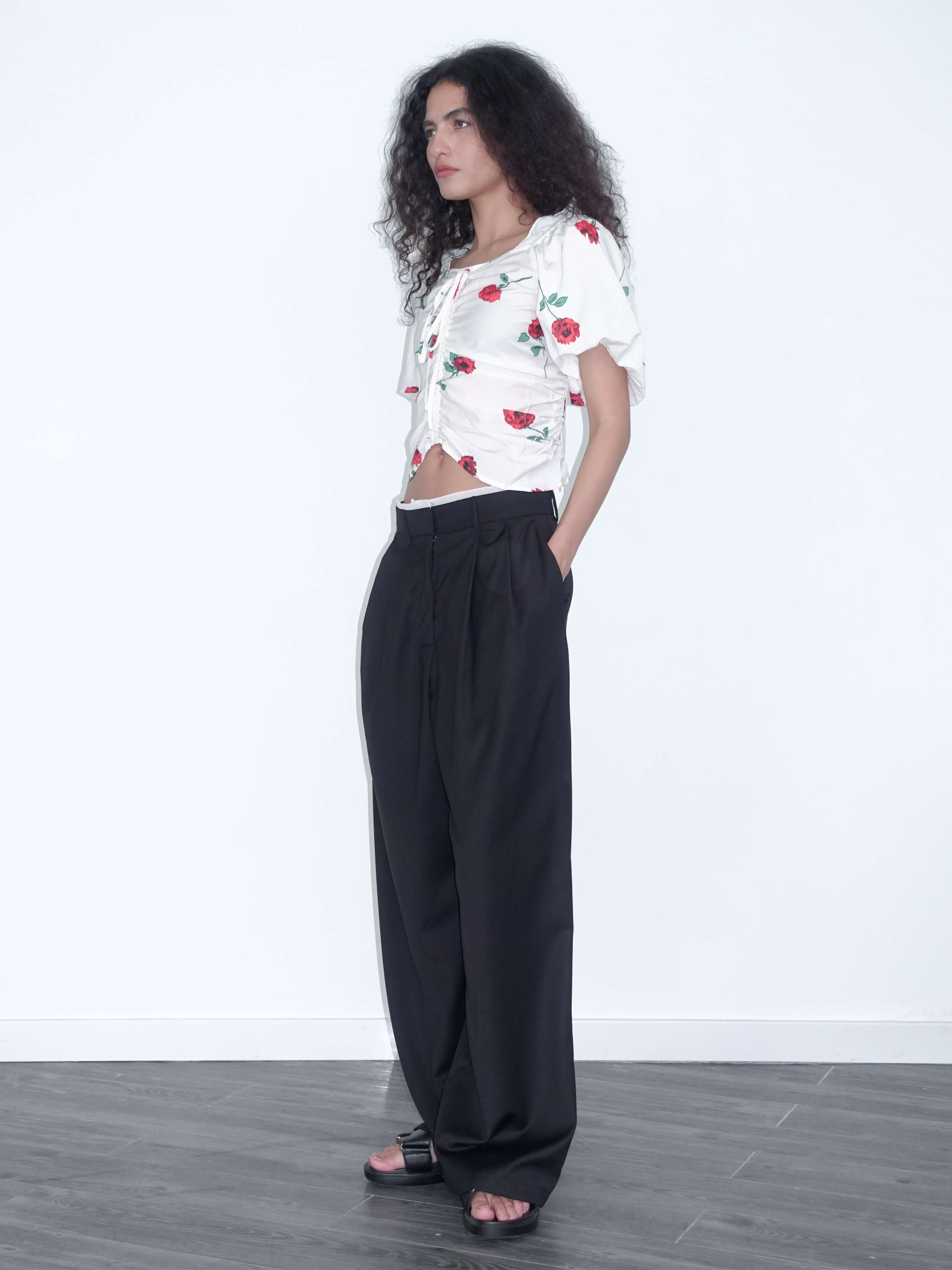 Slim Wide Leg Straight Casual Trousers-5