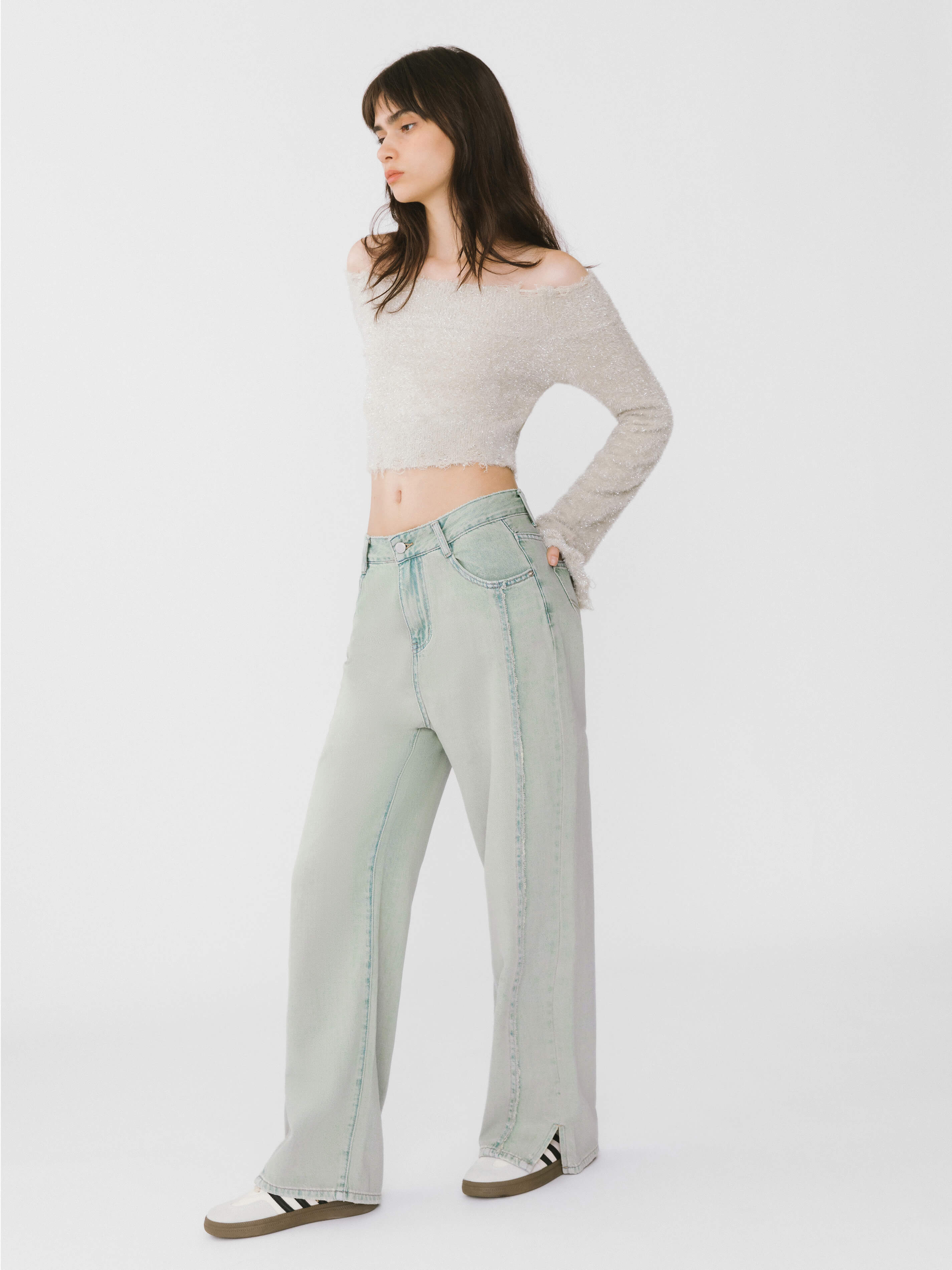 Off-Shoulder Long Sleeve Knit Crop Top-9