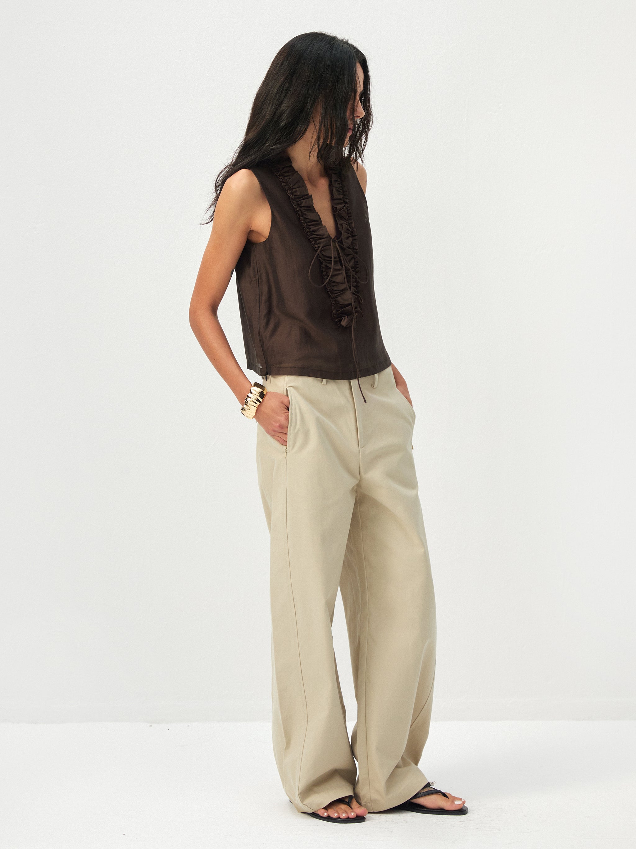 CUBIC Ruffled V-Neck Sleeveless Blouse-5