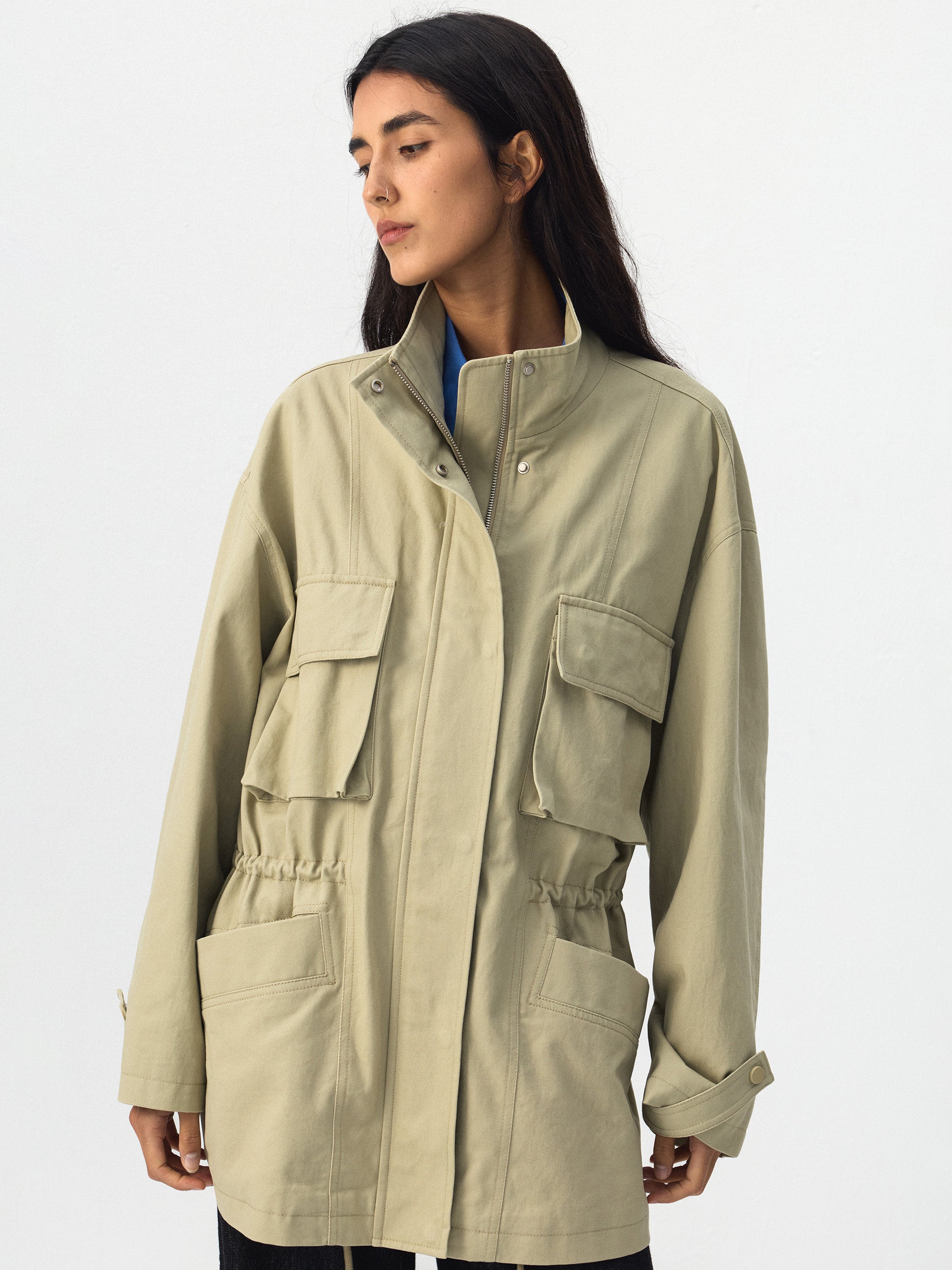 CUBIC Drawstring Waist Cargo Field Jacket-5