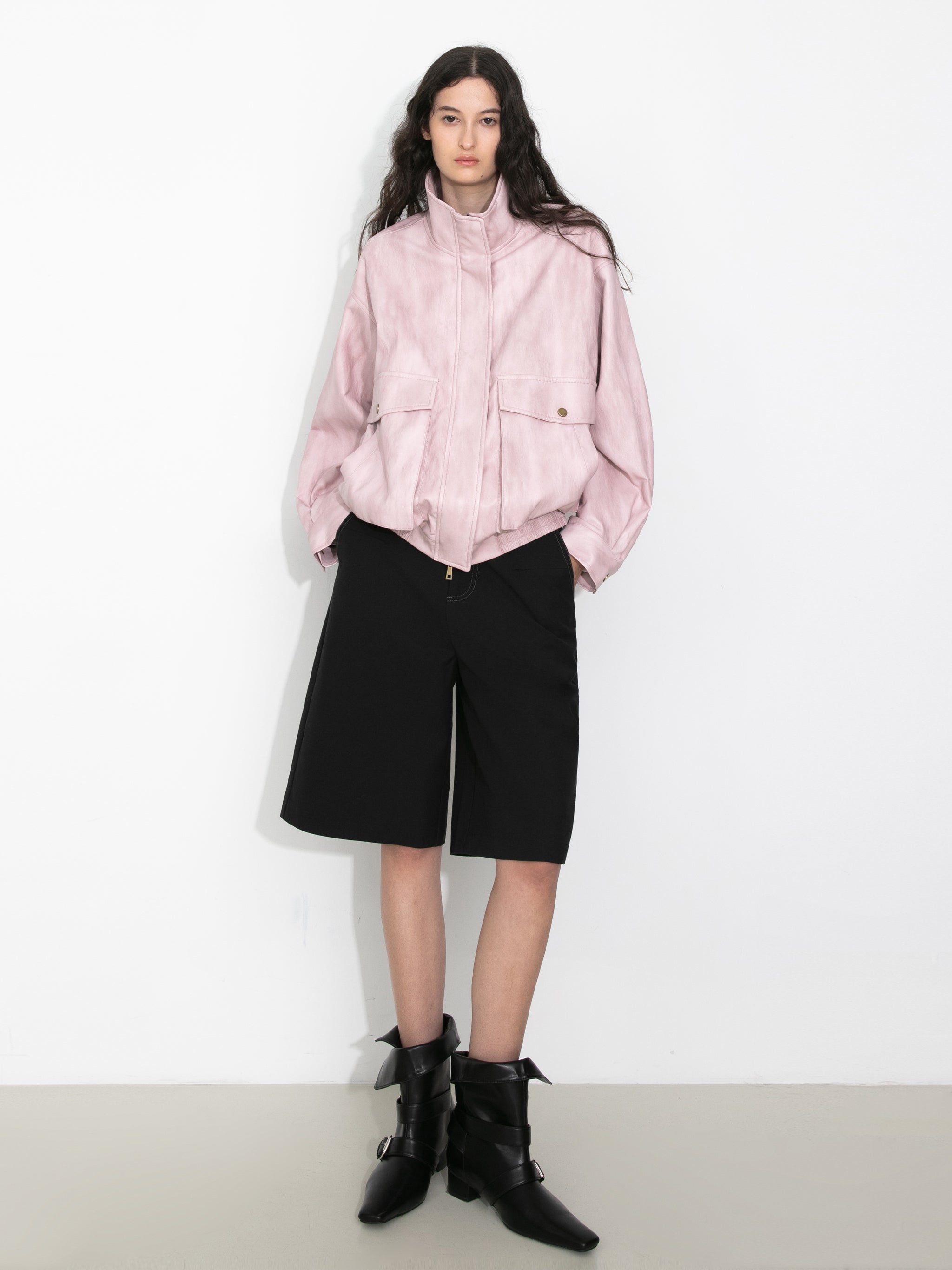 Stand Collar Vintage Faux Leather Jacket-5