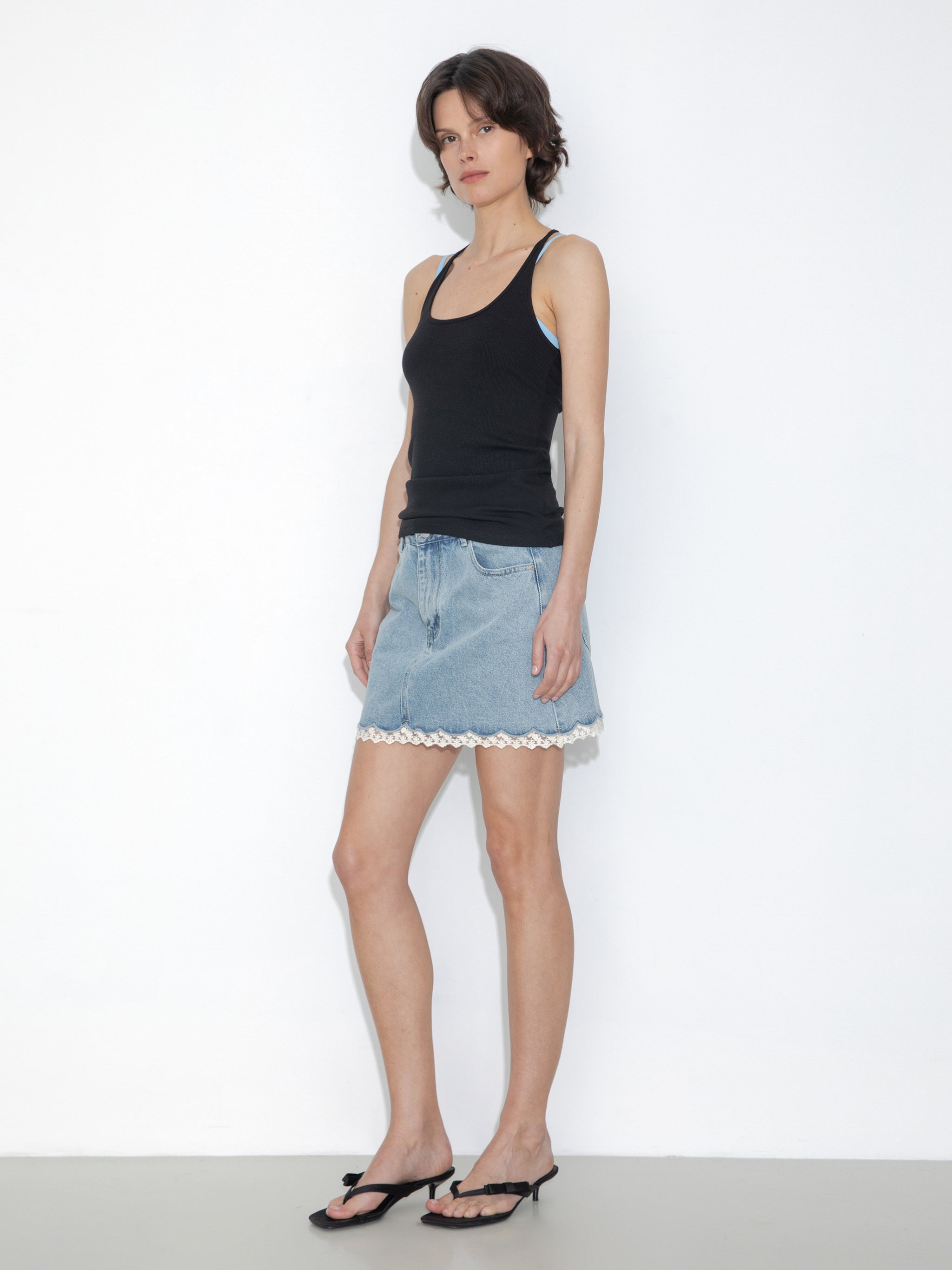 Lace Panelled Denim Skirt-5