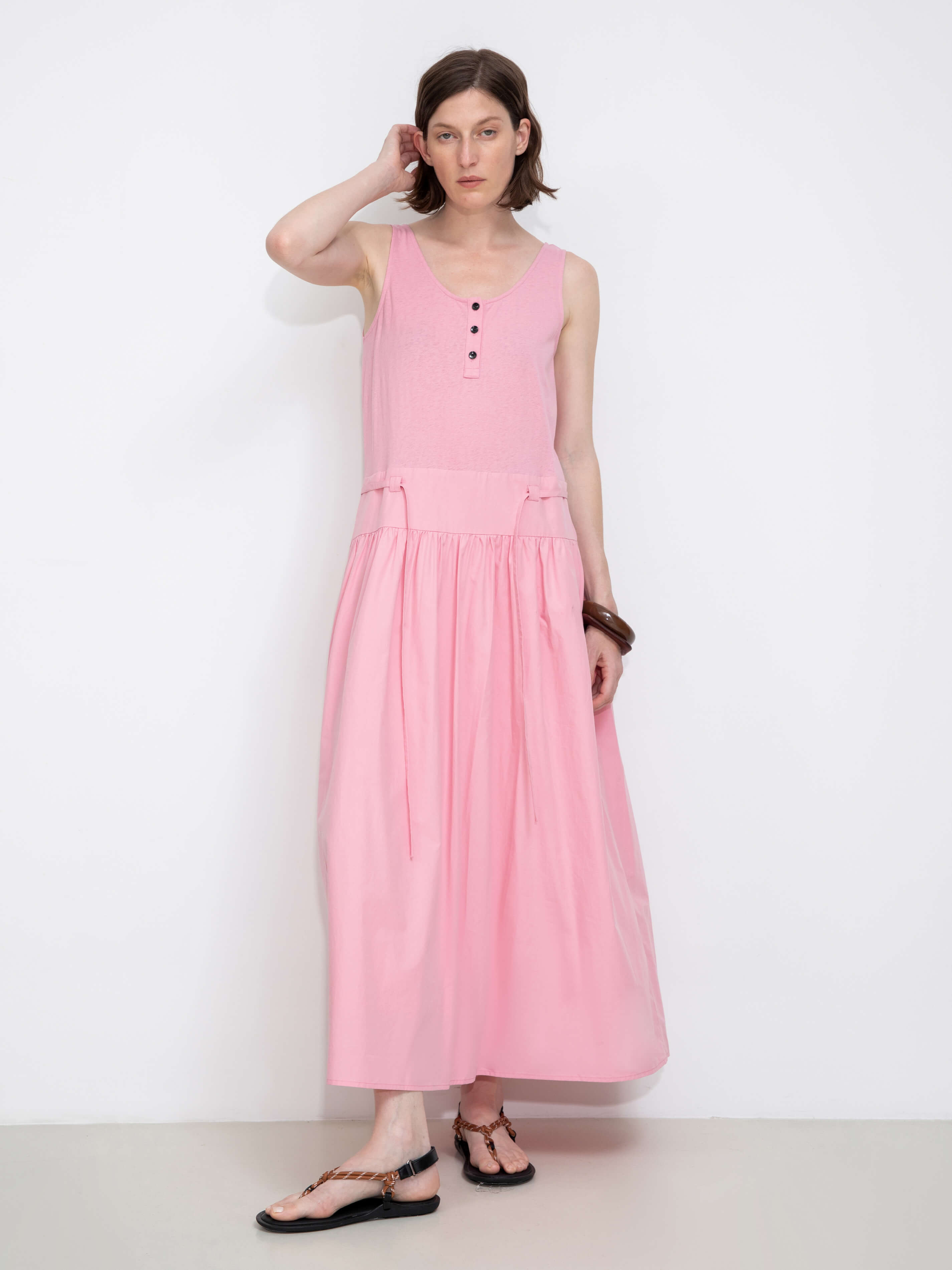 Panelled Henley Neck Vest Dress-5