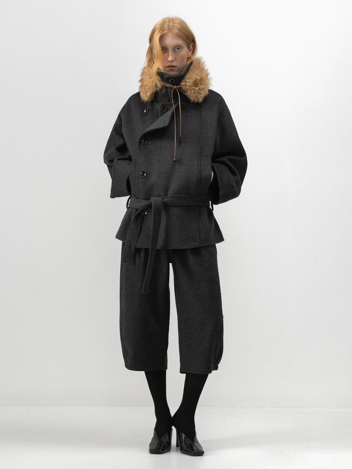 CUBIC Belted Double-Breasted Wool Coat-5