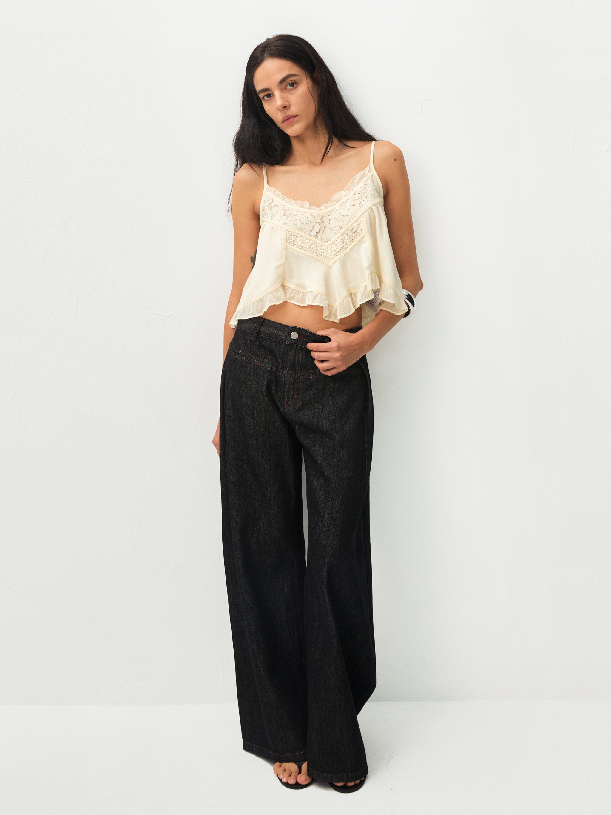 Vintage Curved Wide-Leg Trousers-5