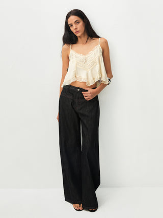 Vintage Curved Wide-Leg Trousers