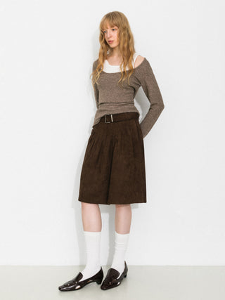Vintage Suede Belted A-Line Mini Skirt