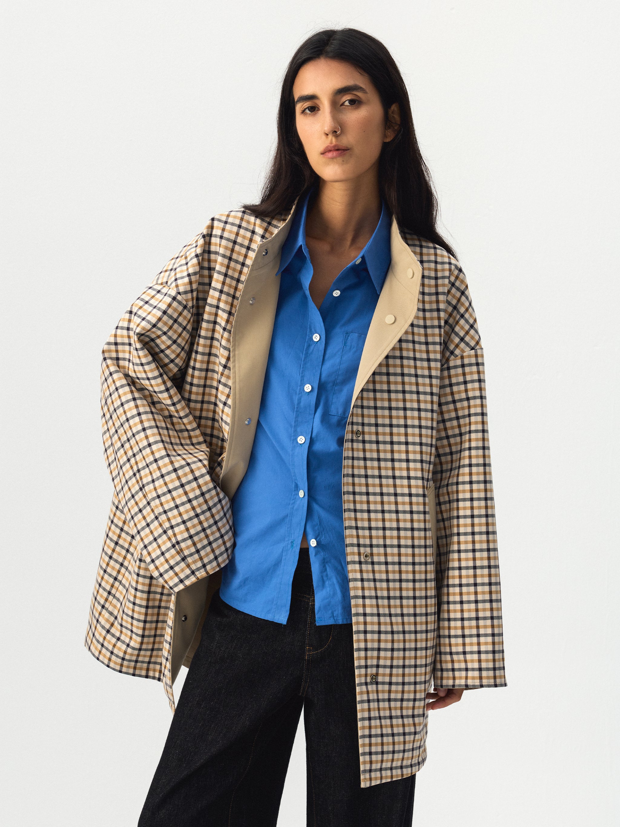 Funnel Neck Reversible Trench Coat-5