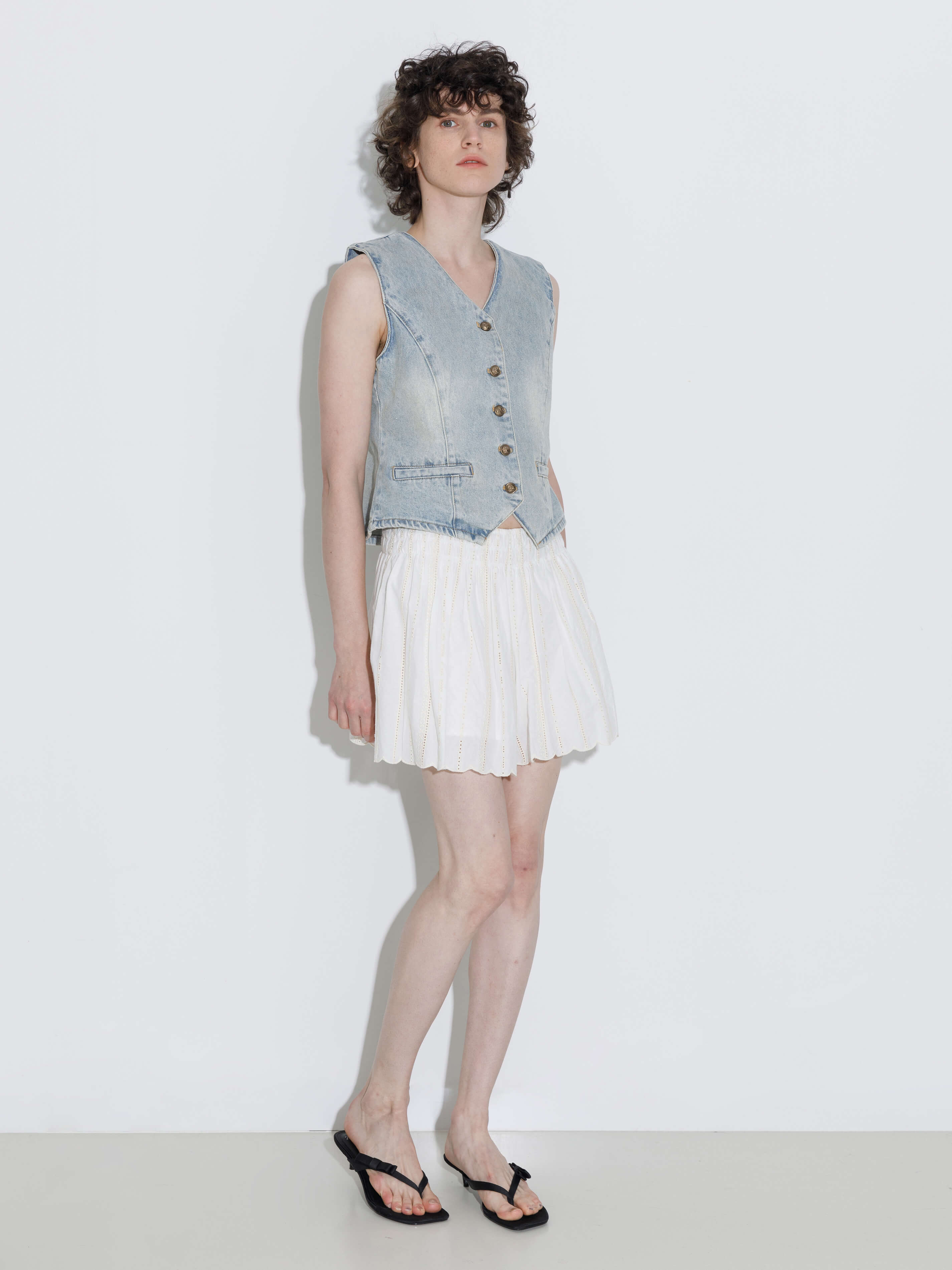 100% Cotton Lace-Trim Elasticated Mini Skirt-5