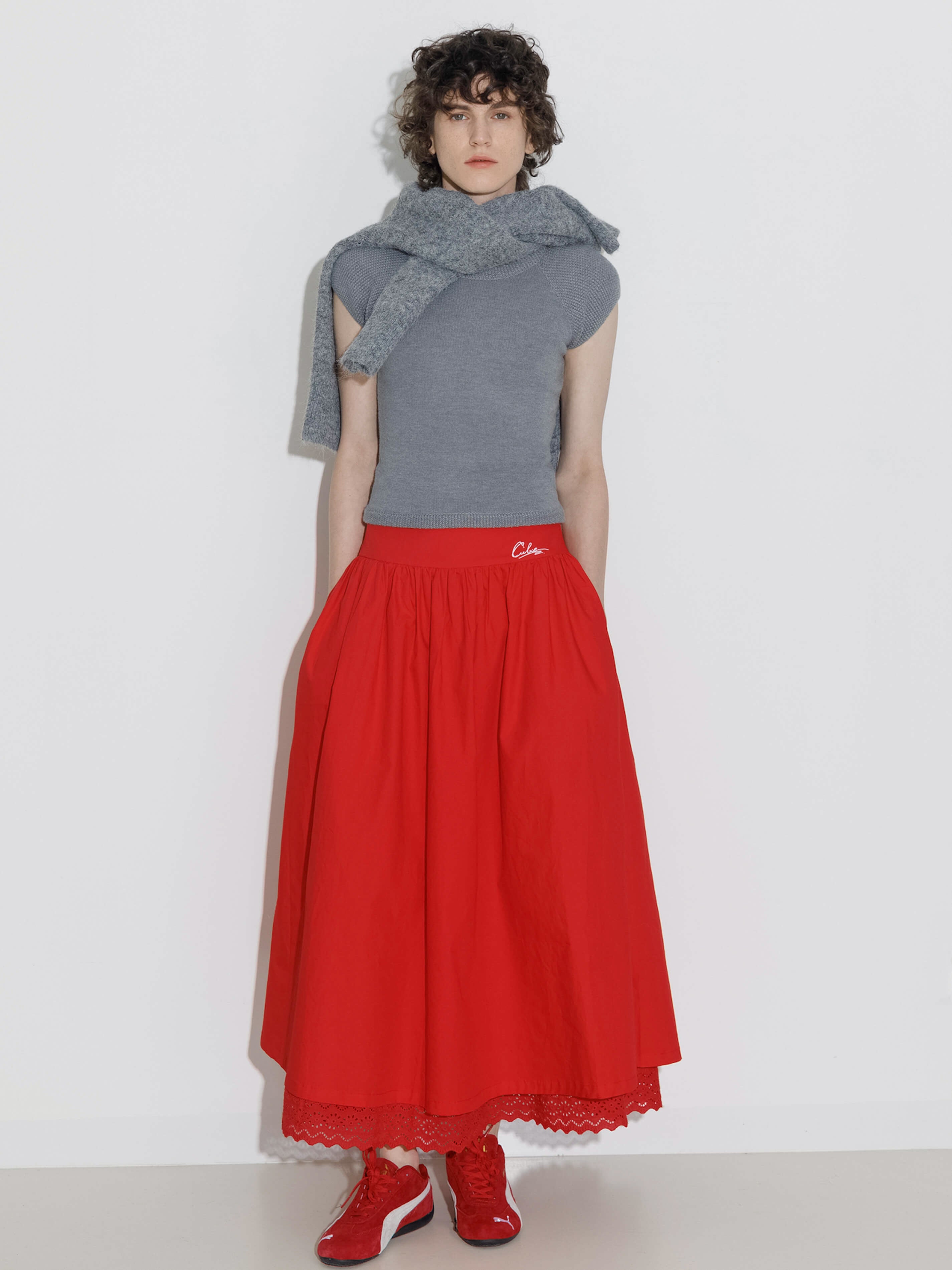 100% Cotton Double Layer Lace A-Line Skirt-2