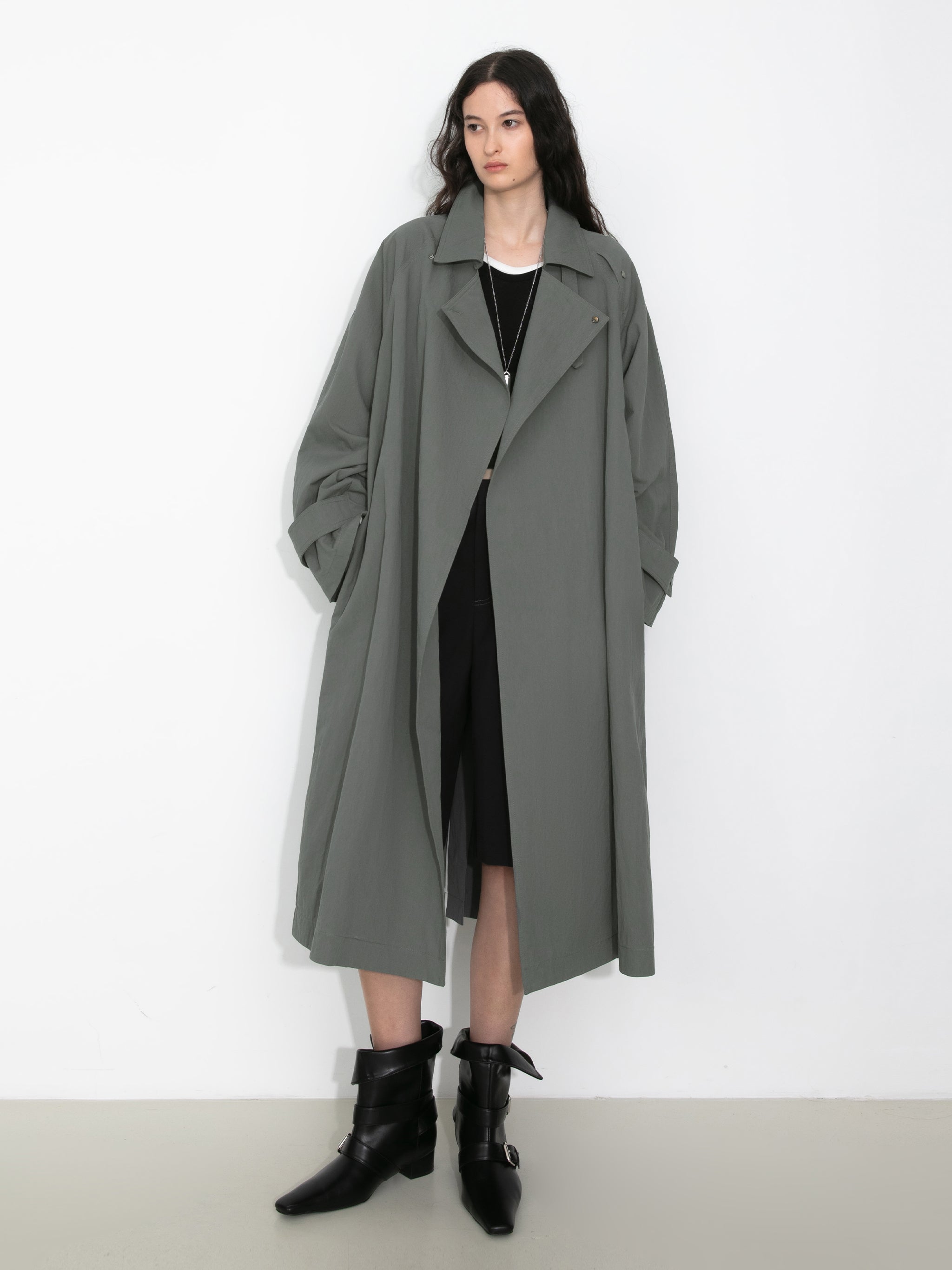 Oversized Large Lapel Long Trench Coat-5