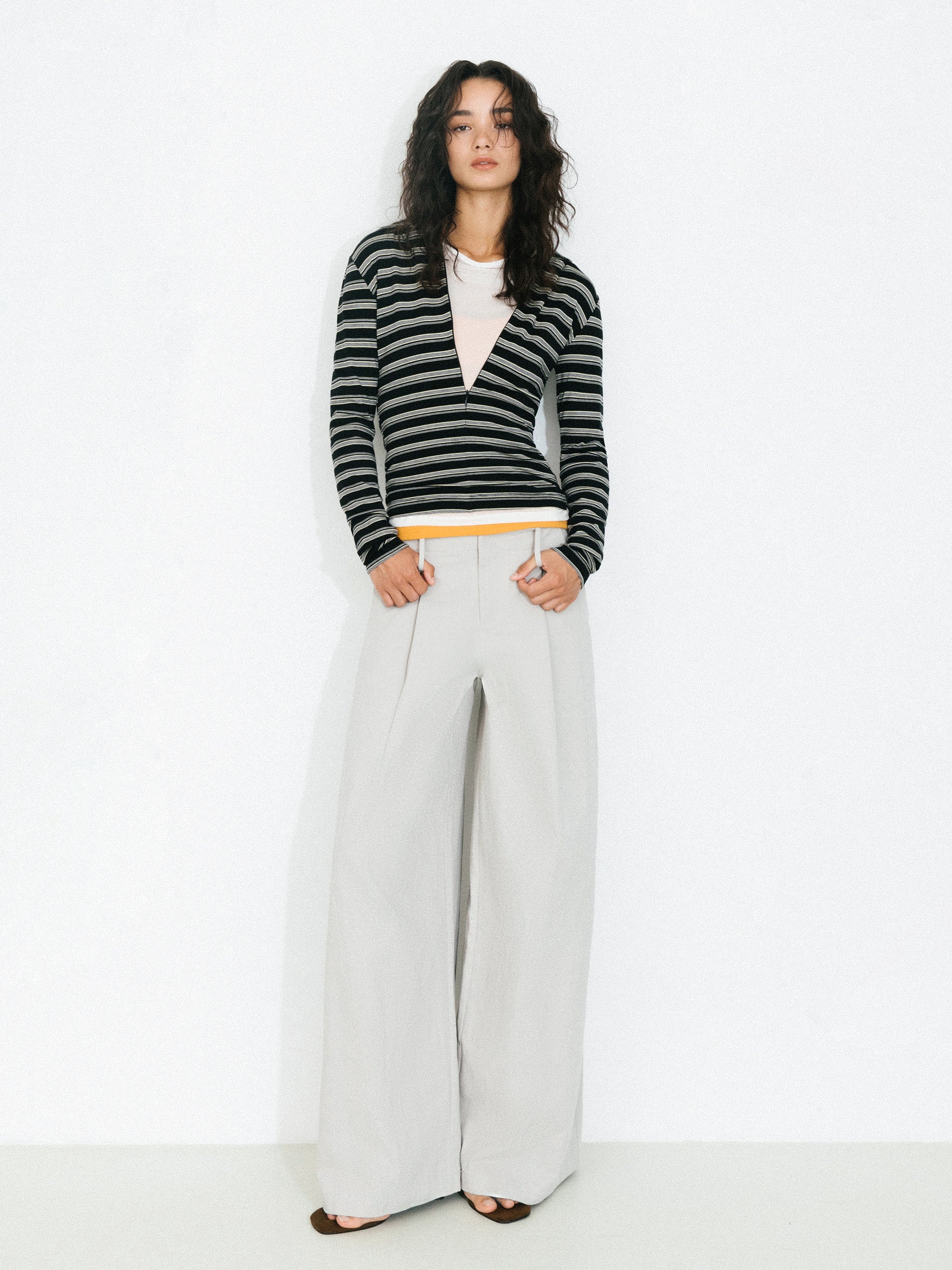 100% Cotton High-Waisted Wide-Leg Casual Trousers-9