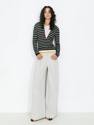 100% Cotton High-Waisted Wide-Leg Casual Trousers