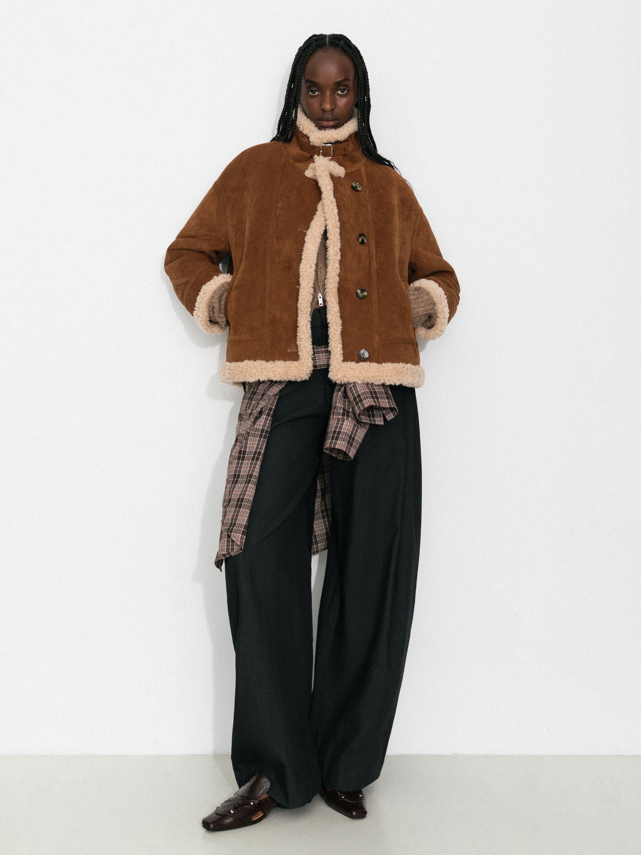 Cropped Oversized Faux Shearling Jacket-5
