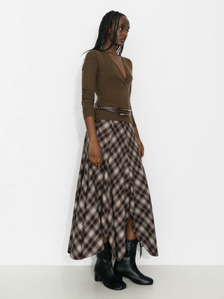 Vintage Plaid Asymmetric A-Line Skirt