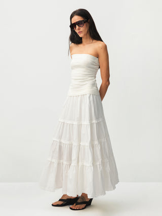 100% Cotton A-line Ruffled White Cake skirt