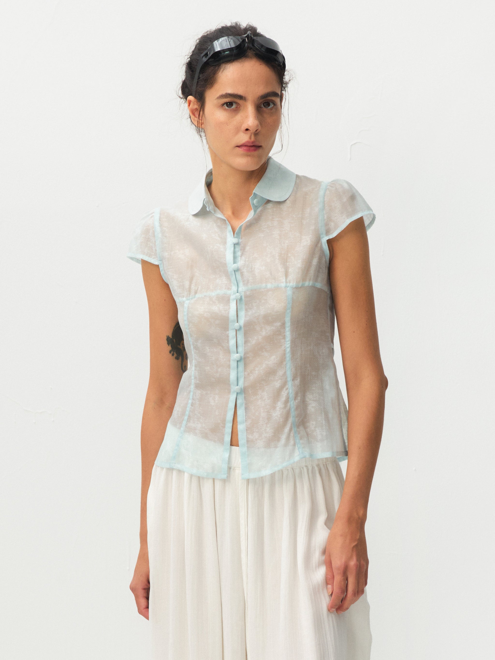 CUBIC Lyocell Semi-Sheer Fitted Blouse-5