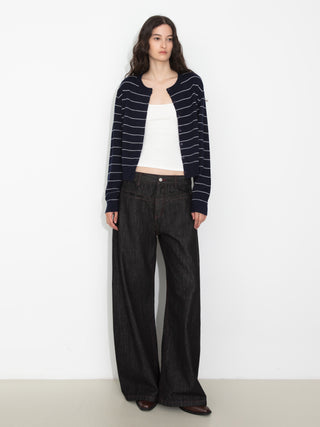Striped Contrast Long-Sleeve Knit Cardigan