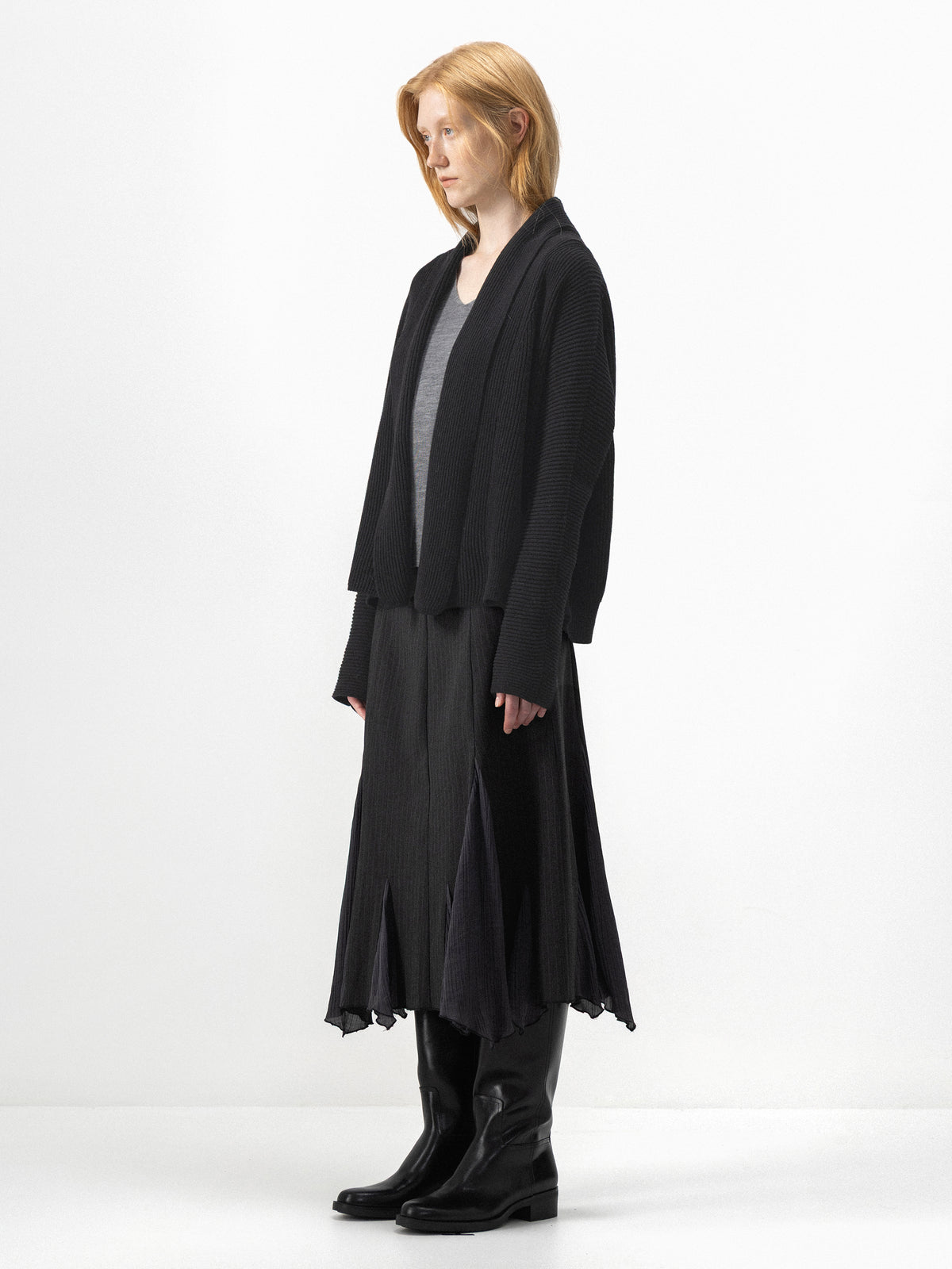 CUBIC High Waist Pinstripe Panelled A-Line Skirt-5