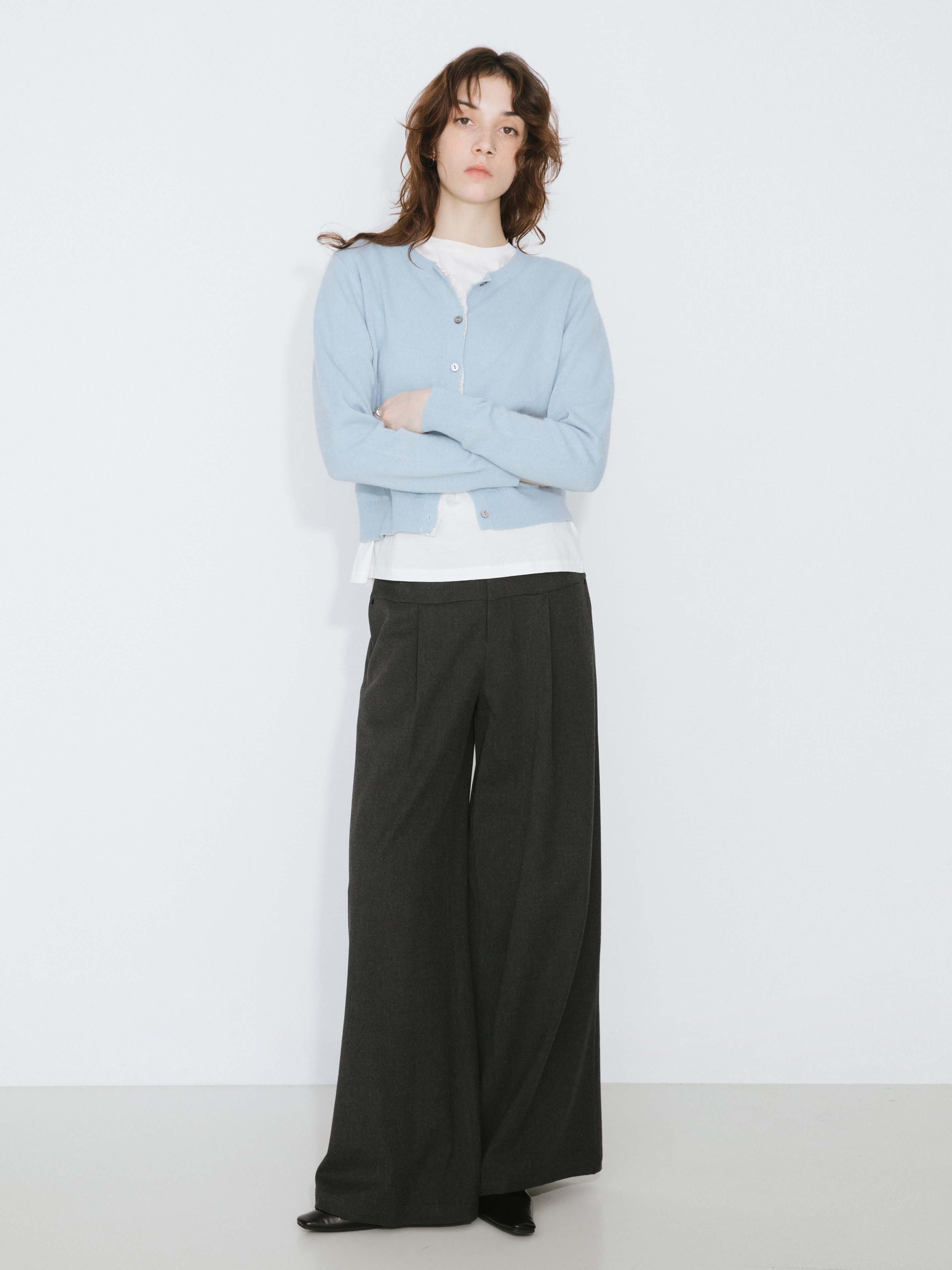 Black Slim Wide Leg Trousers-5