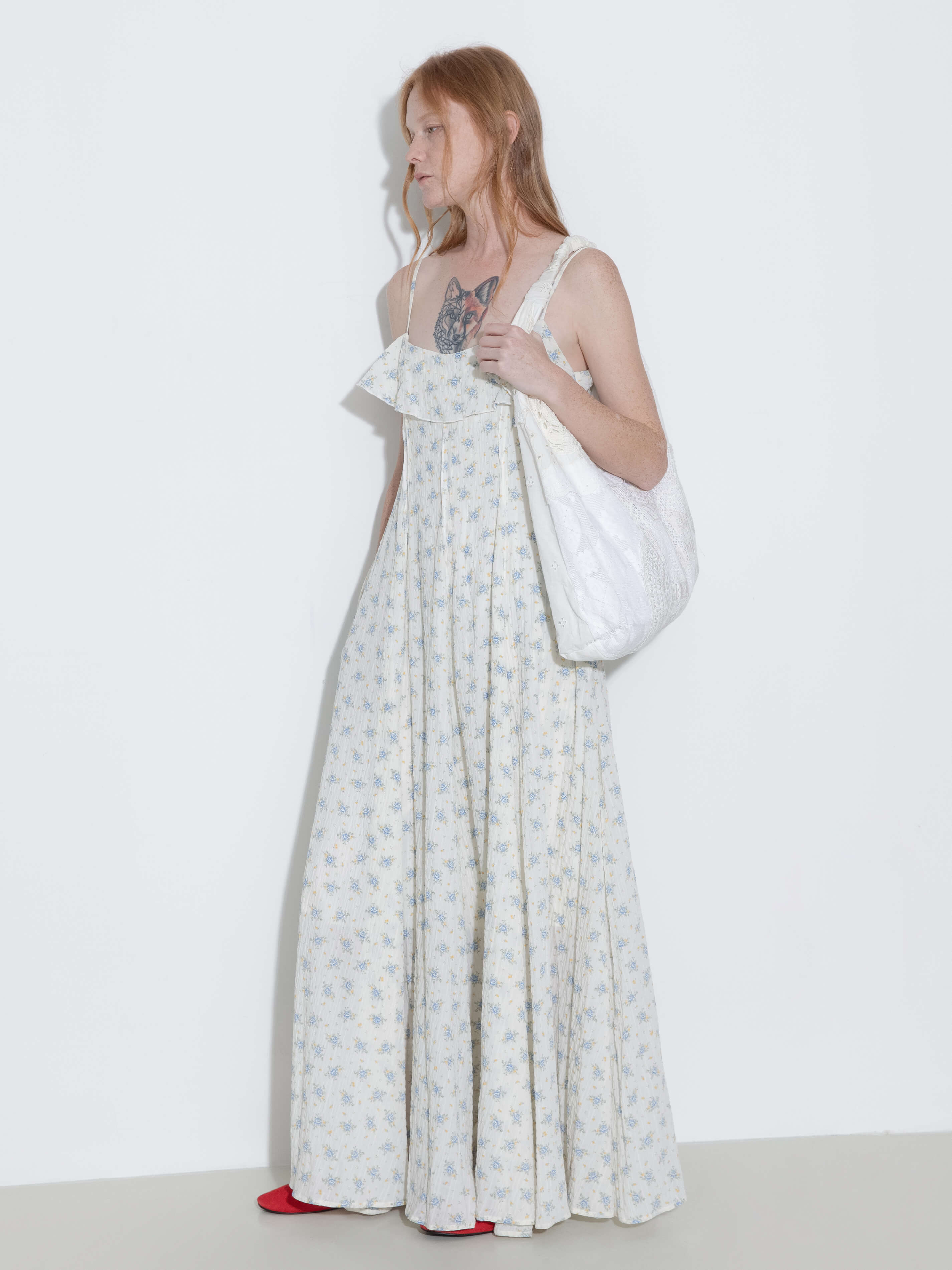 Waist Gathered Floral Sling Dress-5