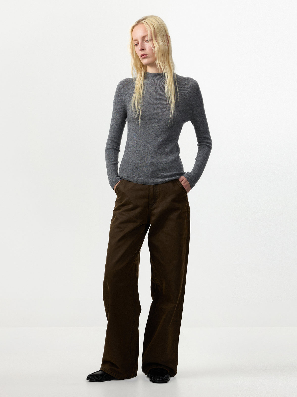 CUBIC 100% Wool Mock‑Neck Fitted Knit Top-5