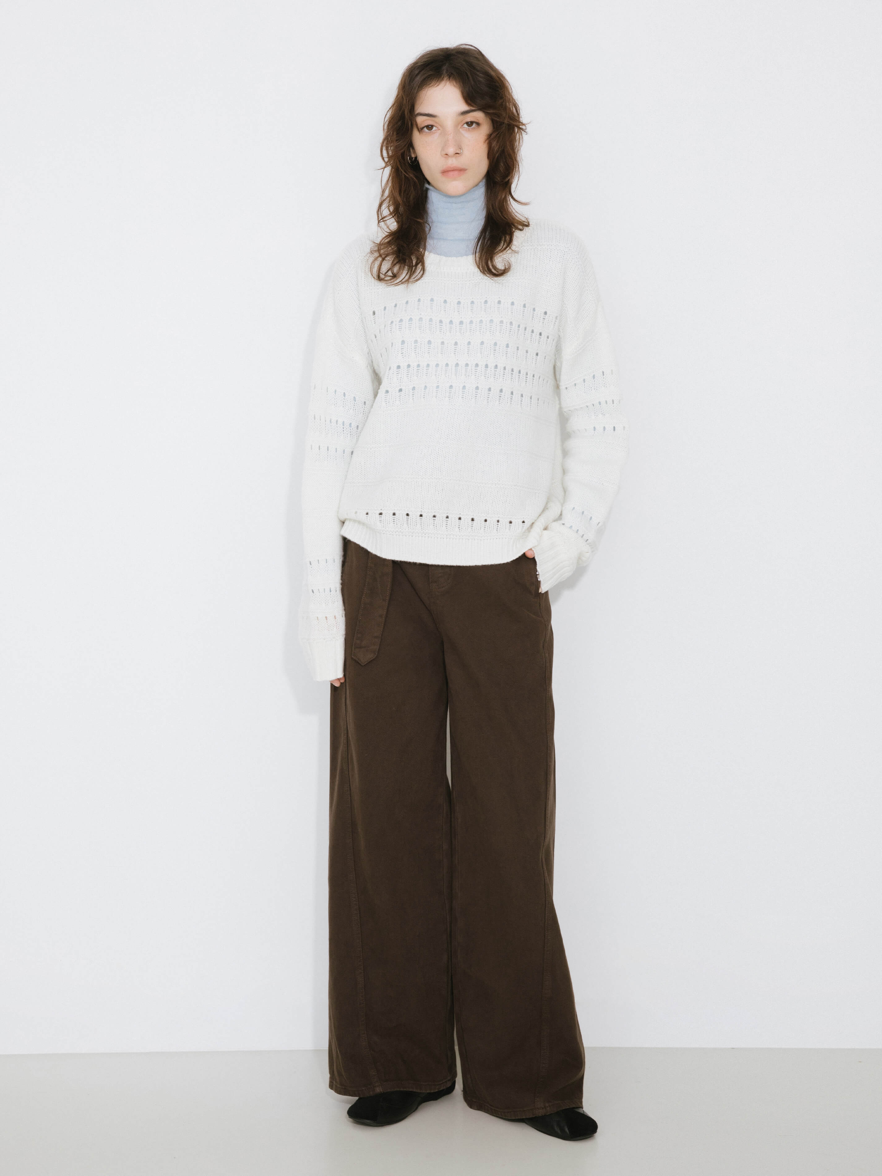 Hollowed 100% Wool Long Sleeves Knit Sweater-4