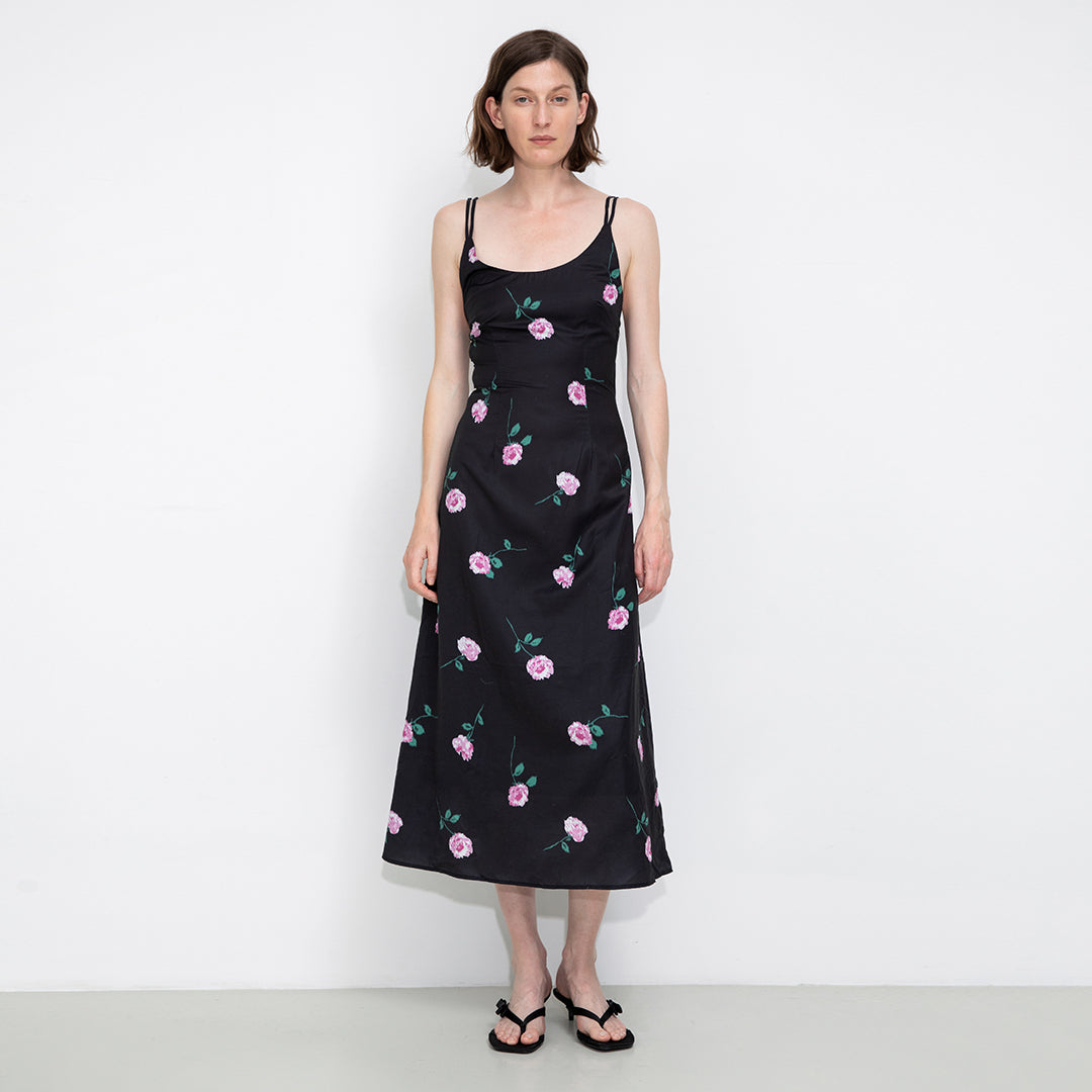 Rose Printed Fitted Sling Dress-7
