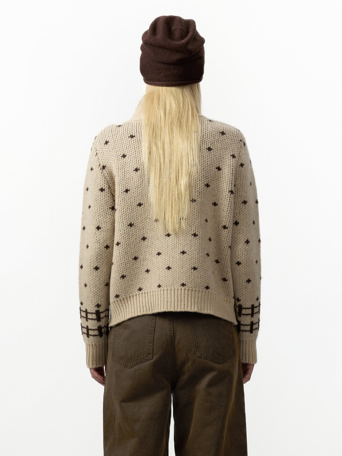 CUBIC 100% Wool Fair Isle Zip Knit Sweater-6