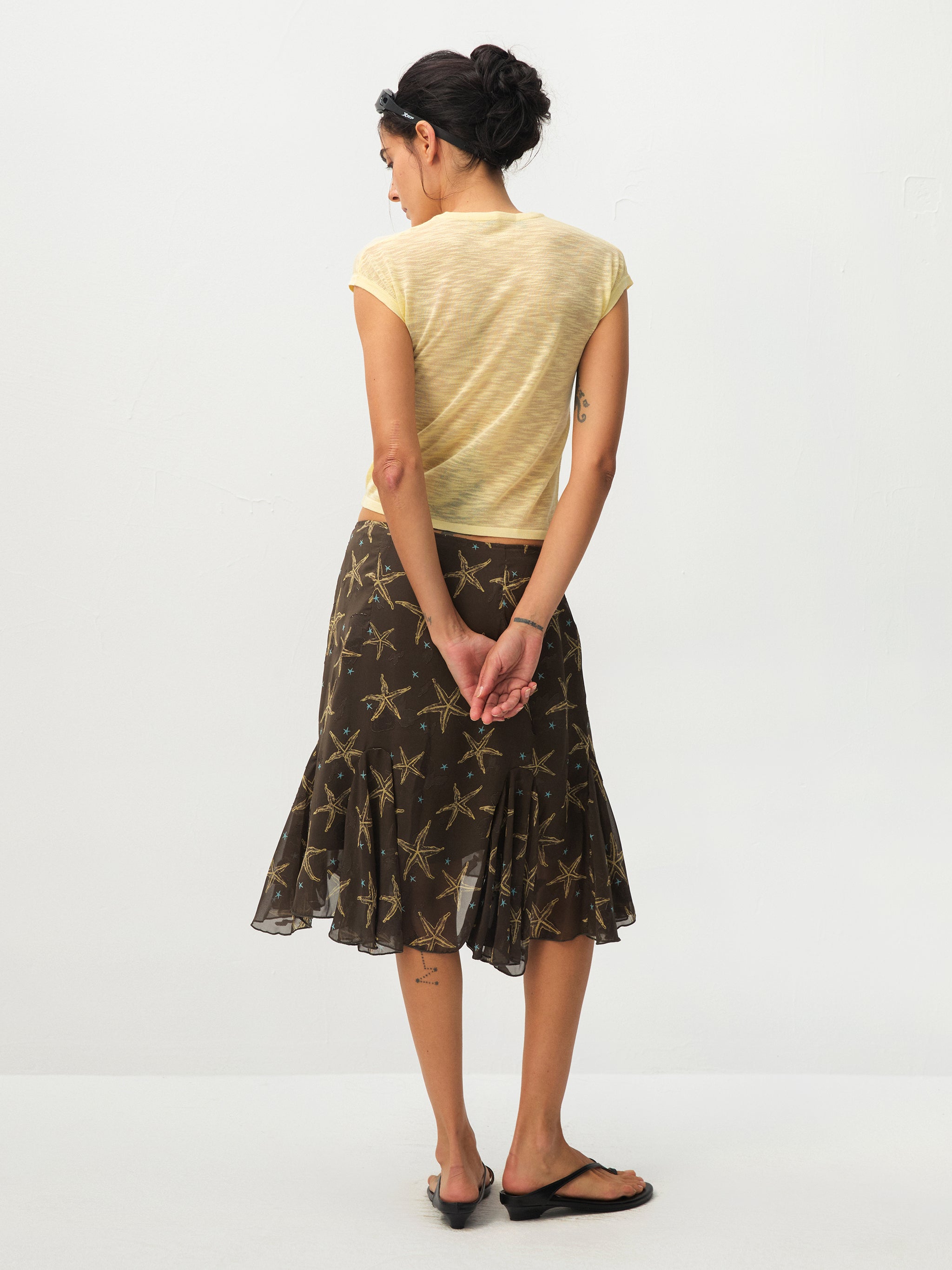 CUBIC Starfish Print Flare Midi Skirt-6