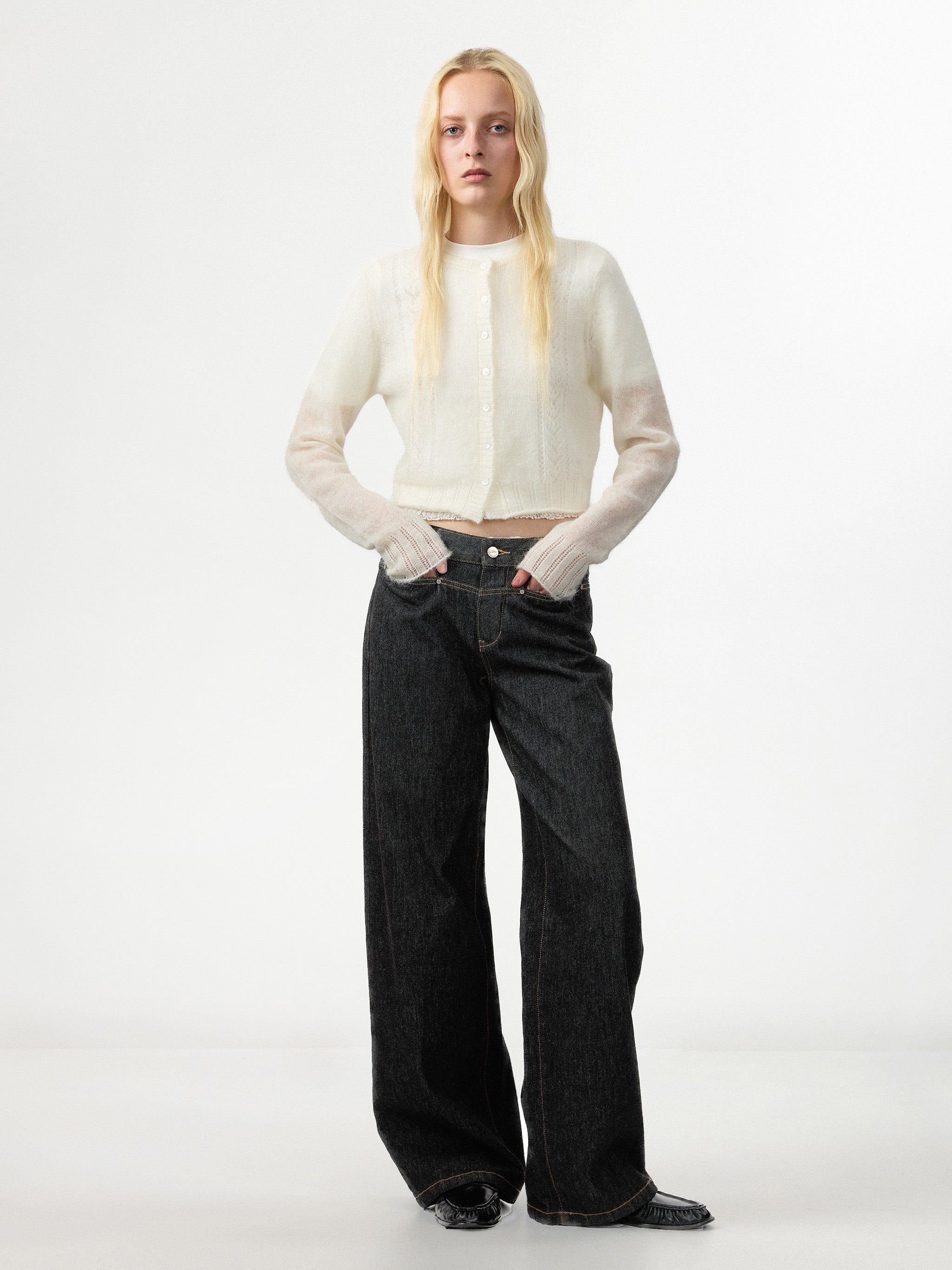 CUBIC Mohair Blend Pointelle Cardigan-6