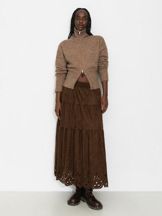 Vintage Boho Suede-Look A-Line Midi Skirt