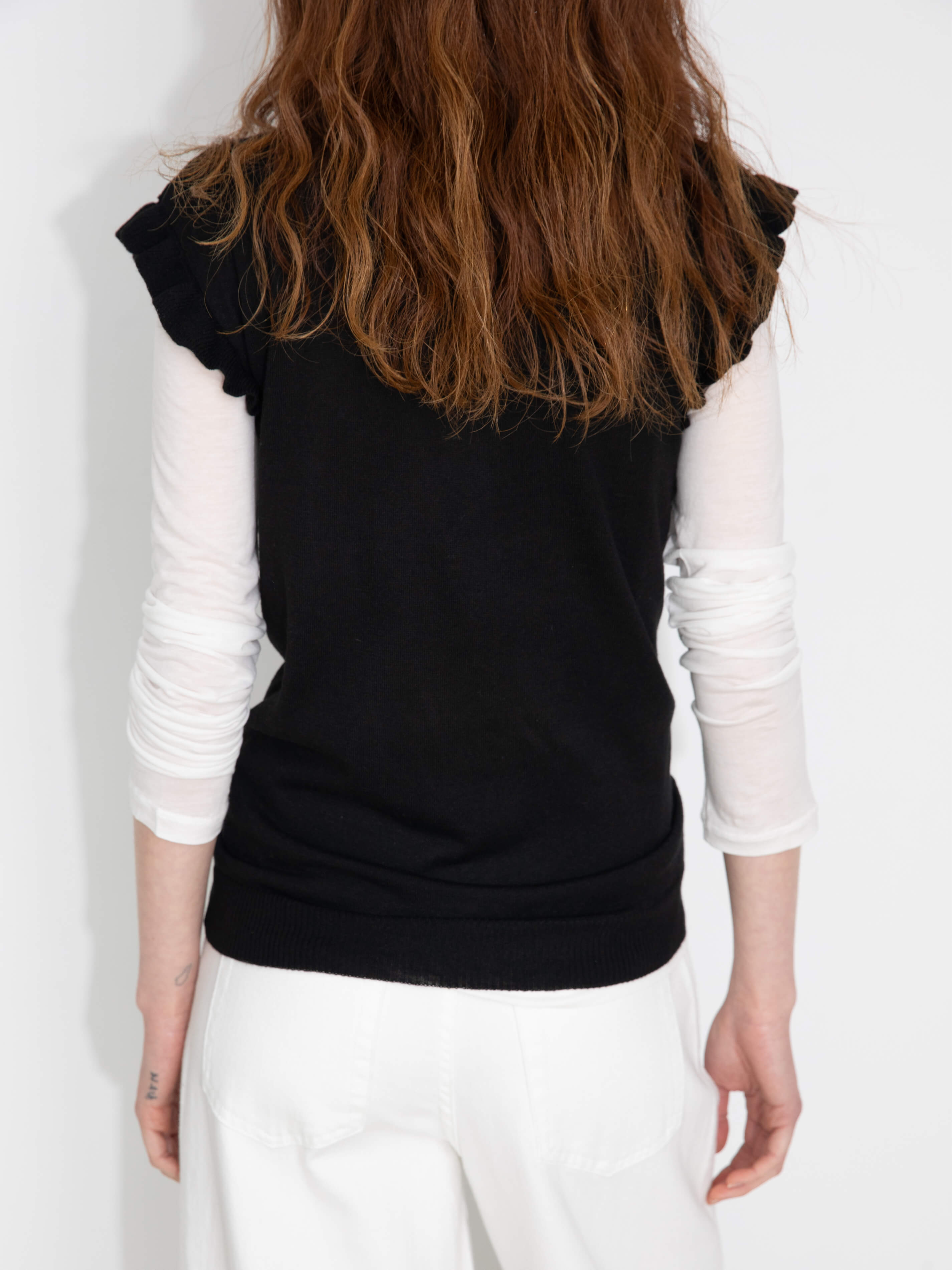 Ruffled Sleeve Sleeveless Knit Top with Attached Scarf-6