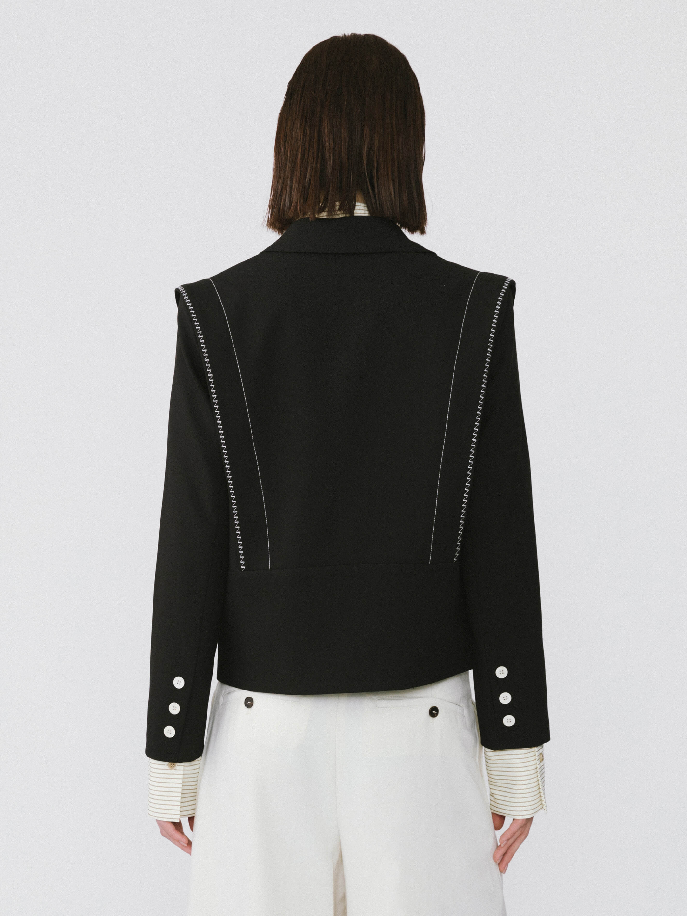 Double Breasted Contrast Stitch Short Blazer-6