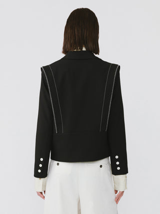Double Breasted Contrast Stitch Short Blazer